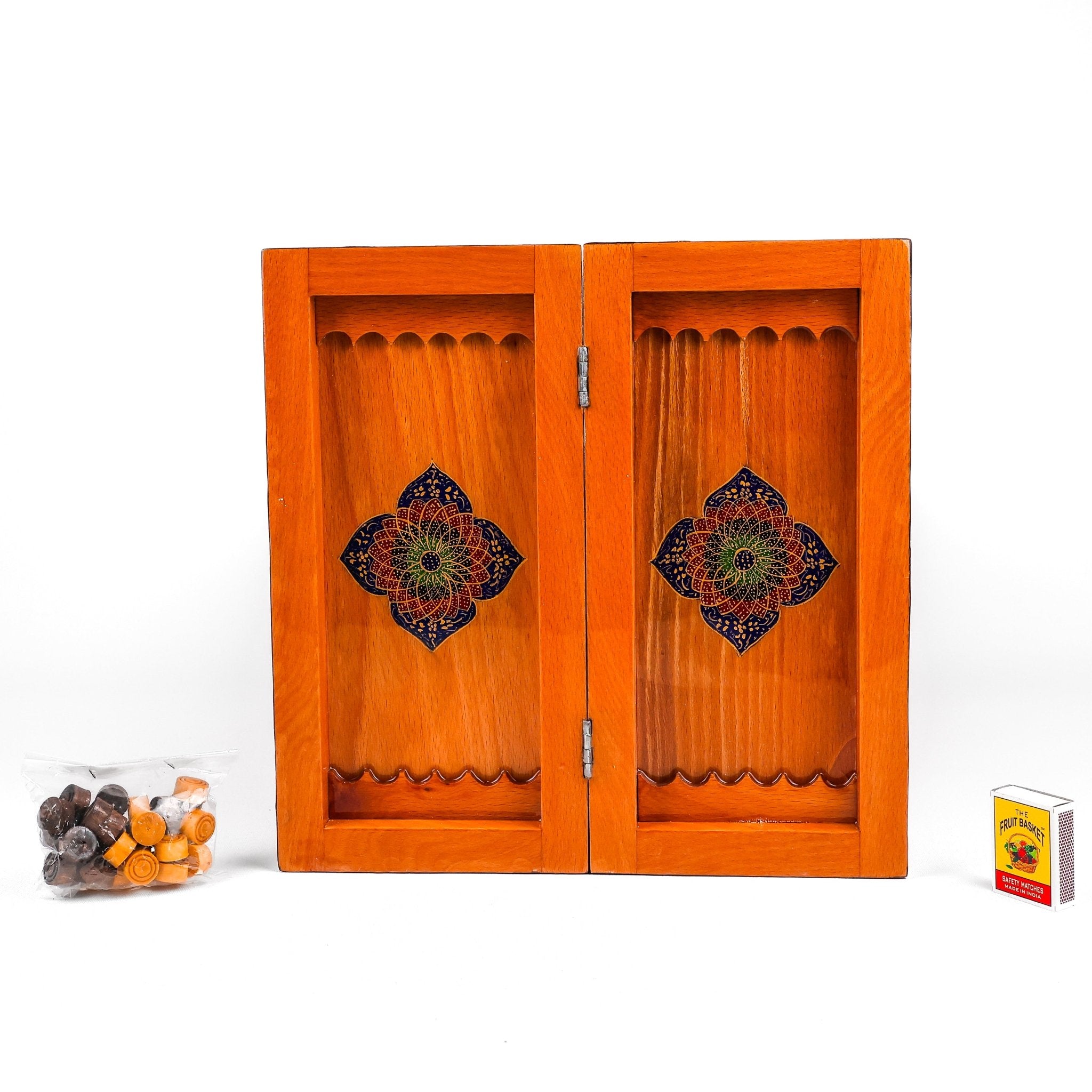 Backgammon & Chess Board - Size 35 - Inner Beech - Hand - Painted Khatam - Without Case - 06 - Meraas Gallery