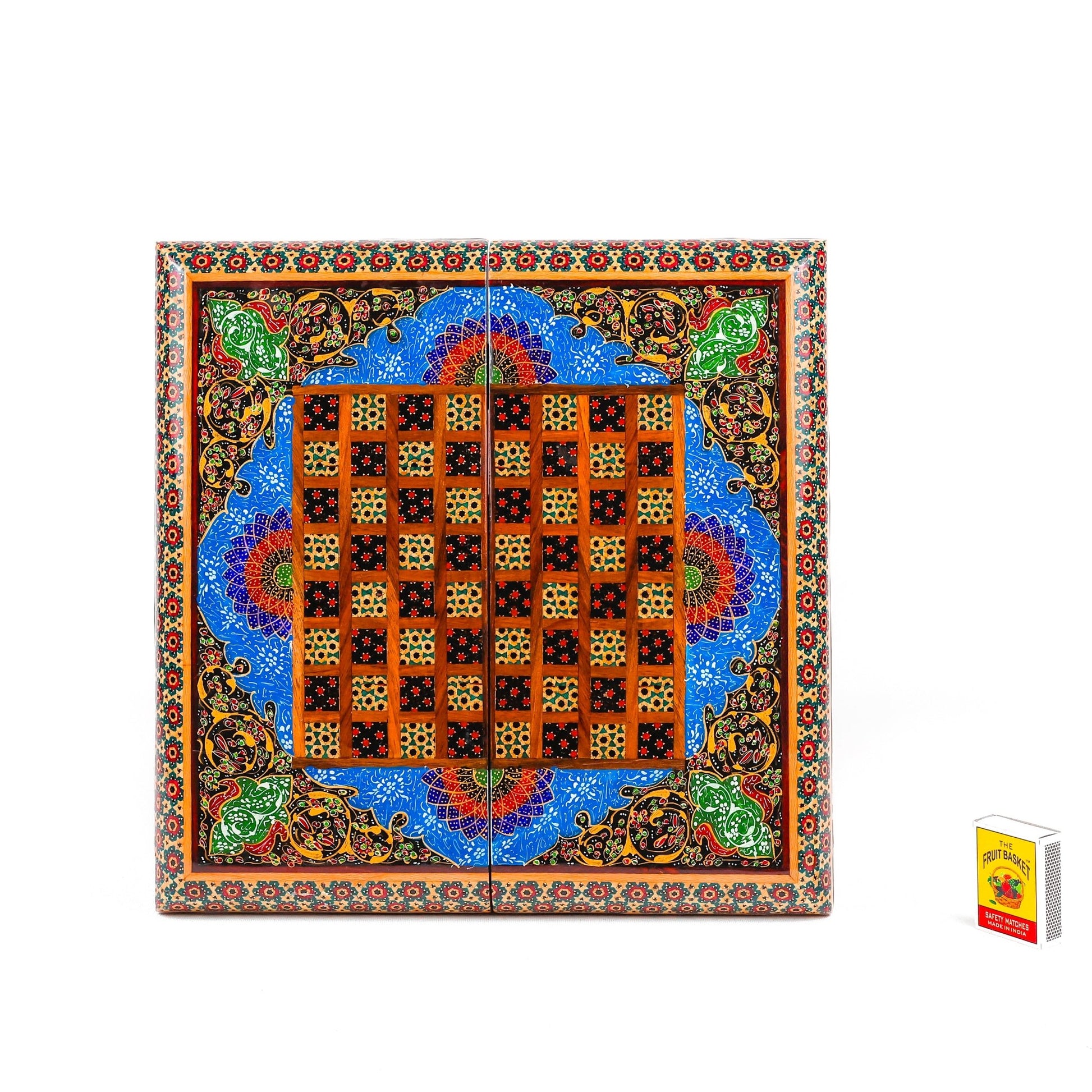 Backgammon & Chess Board - Size 35 - Inner Beech - Hand - Painted Khatam - Without Case - 06 - Meraas Gallery