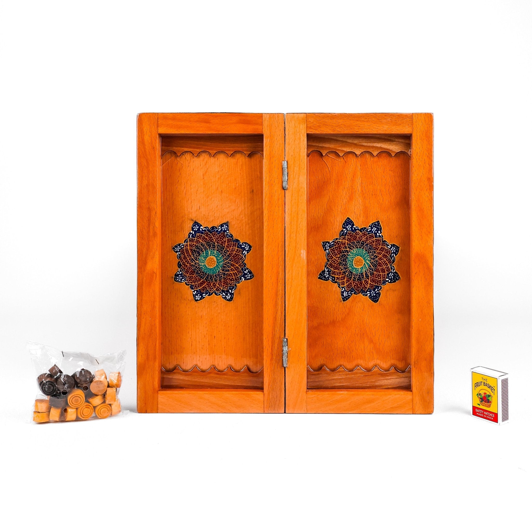 Backgammon & Chess Board - Size 35 - Inner Beech - Hand - Painted Khatam - Without Case - 07 - Meraas Gallery