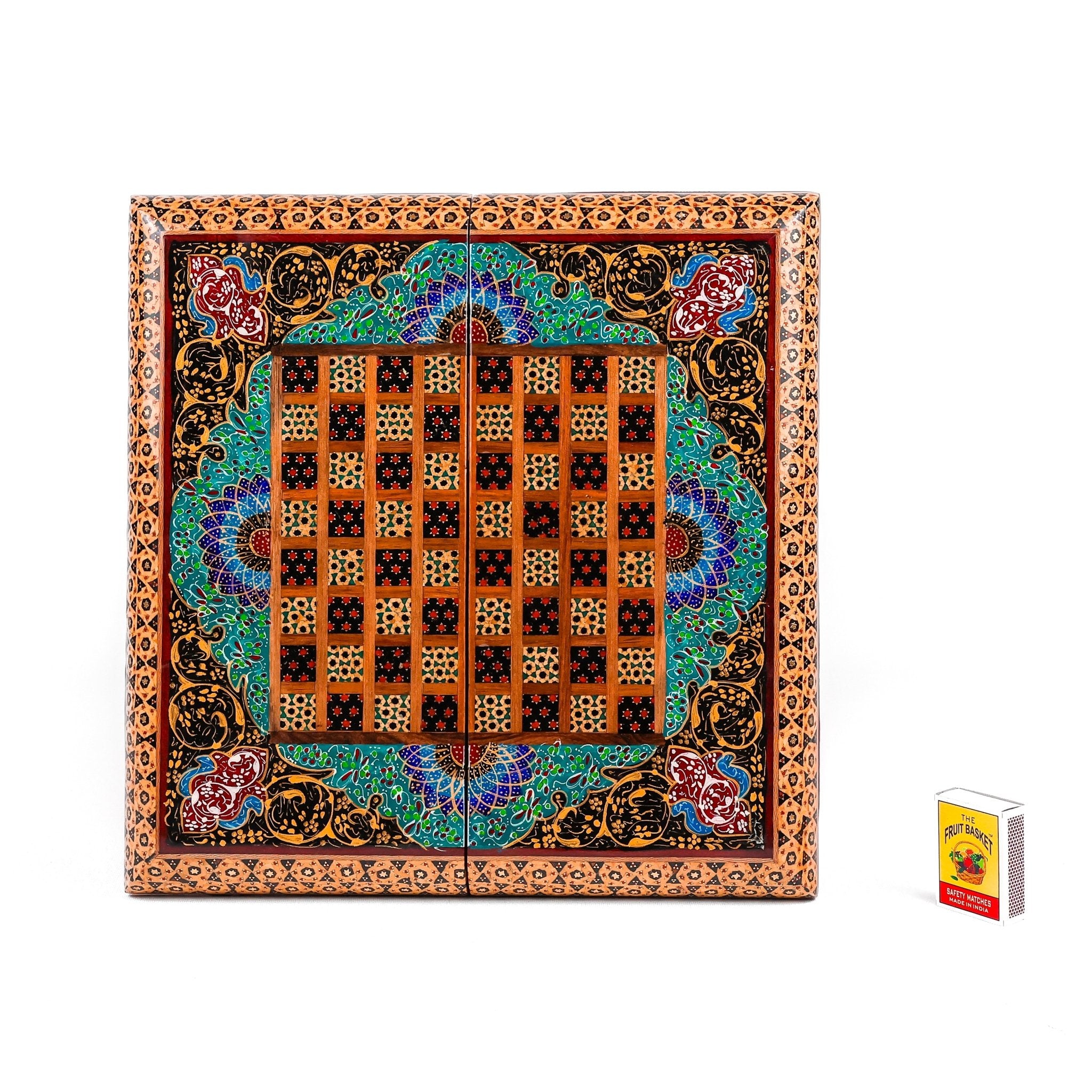 Backgammon & Chess Board - Size 35 - Inner Beech - Hand - Painted Khatam - Without Case - 07 - Meraas Gallery