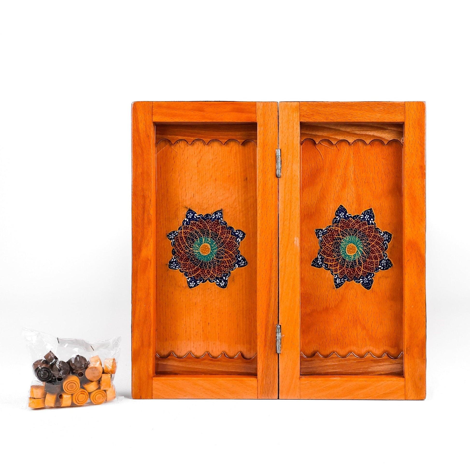 Backgammon & Chess Board - Size 35 - Inner Beech - Hand - Painted Khatam - Without Case - 07 - Meraas Gallery