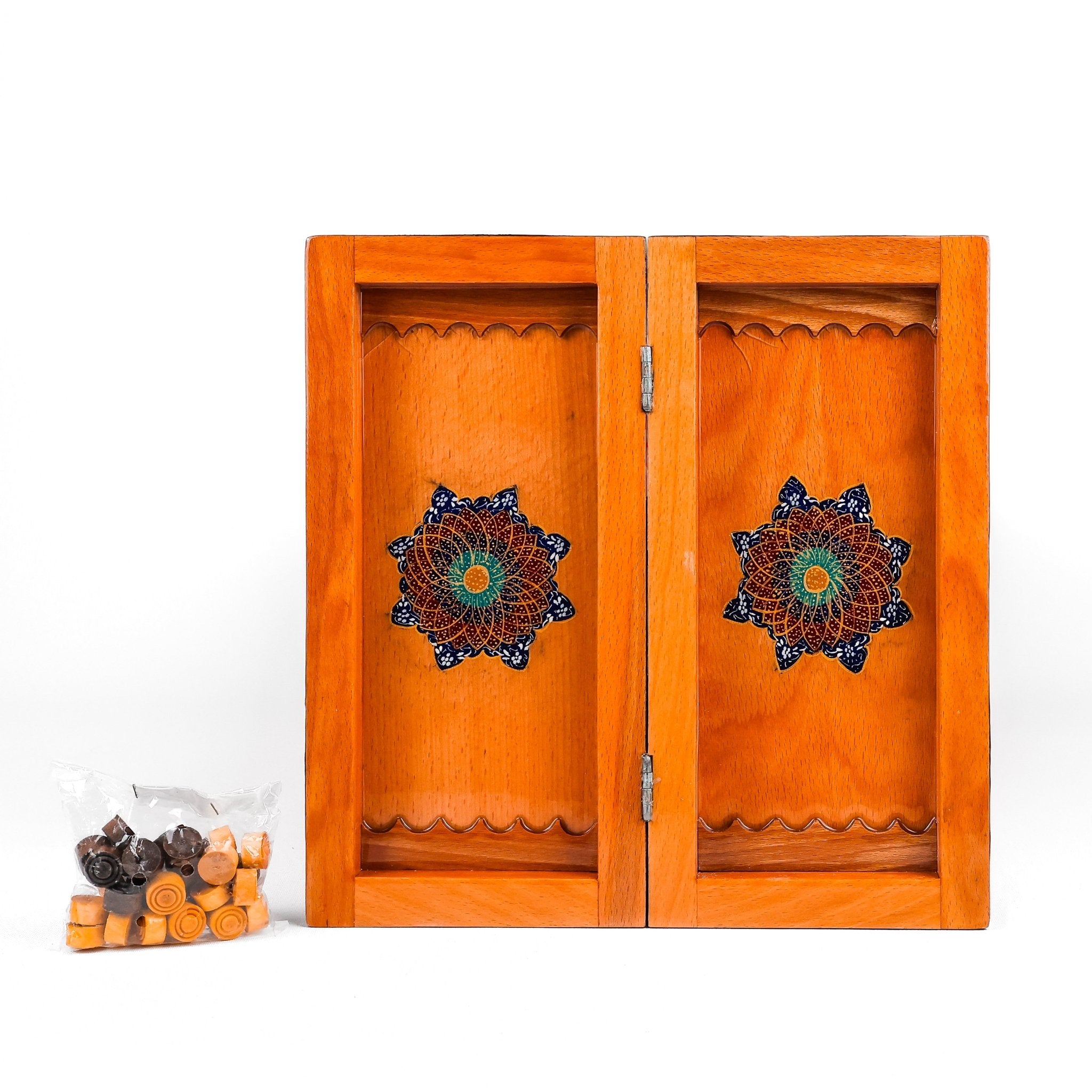Backgammon & Chess Board - Size 35 - Inner Beech - Hand - Painted Khatam - Without Case - 07 - Meraas Gallery