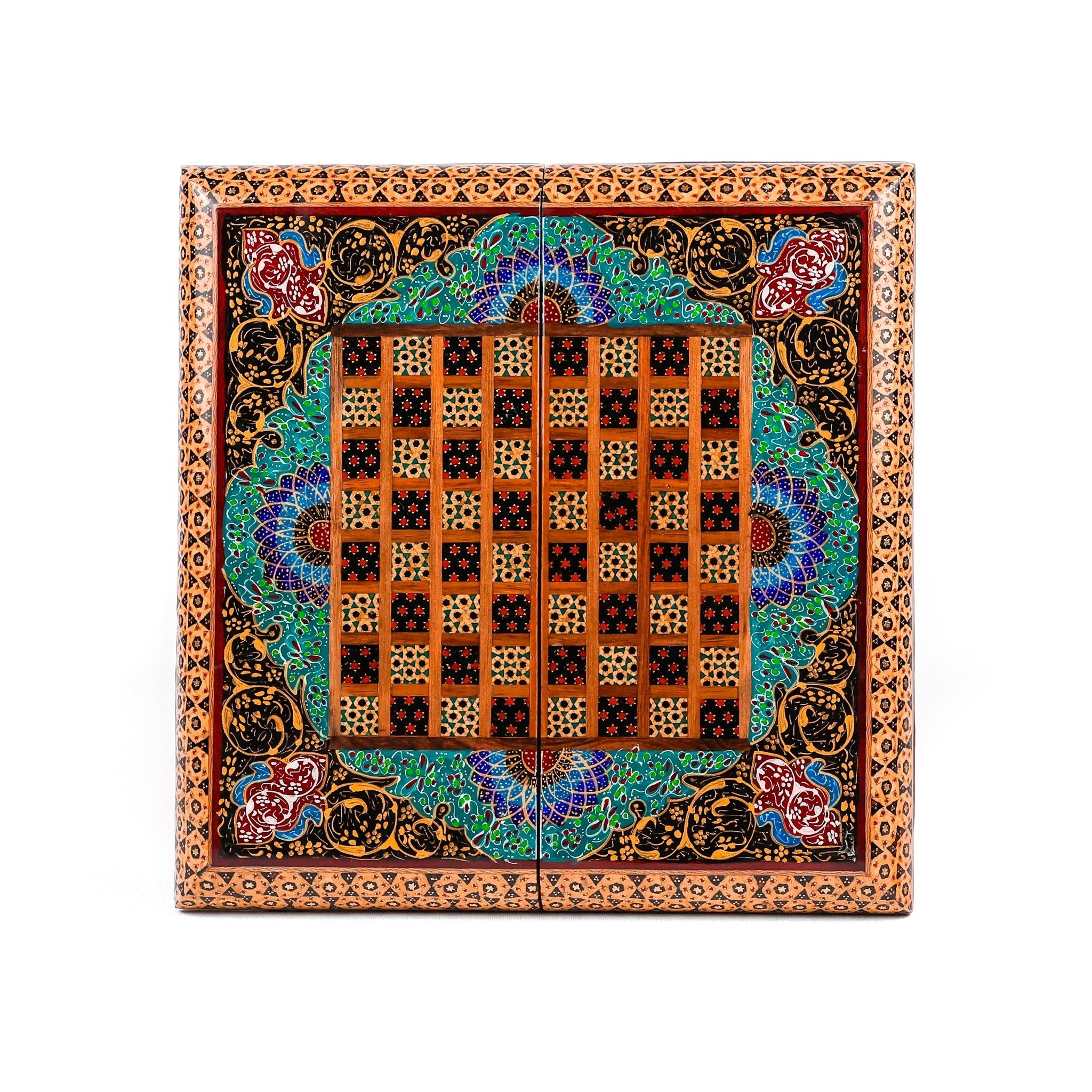 Backgammon & Chess Board - Size 35 - Inner Beech - Hand - Painted Khatam - Without Case - 07 - Meraas Gallery