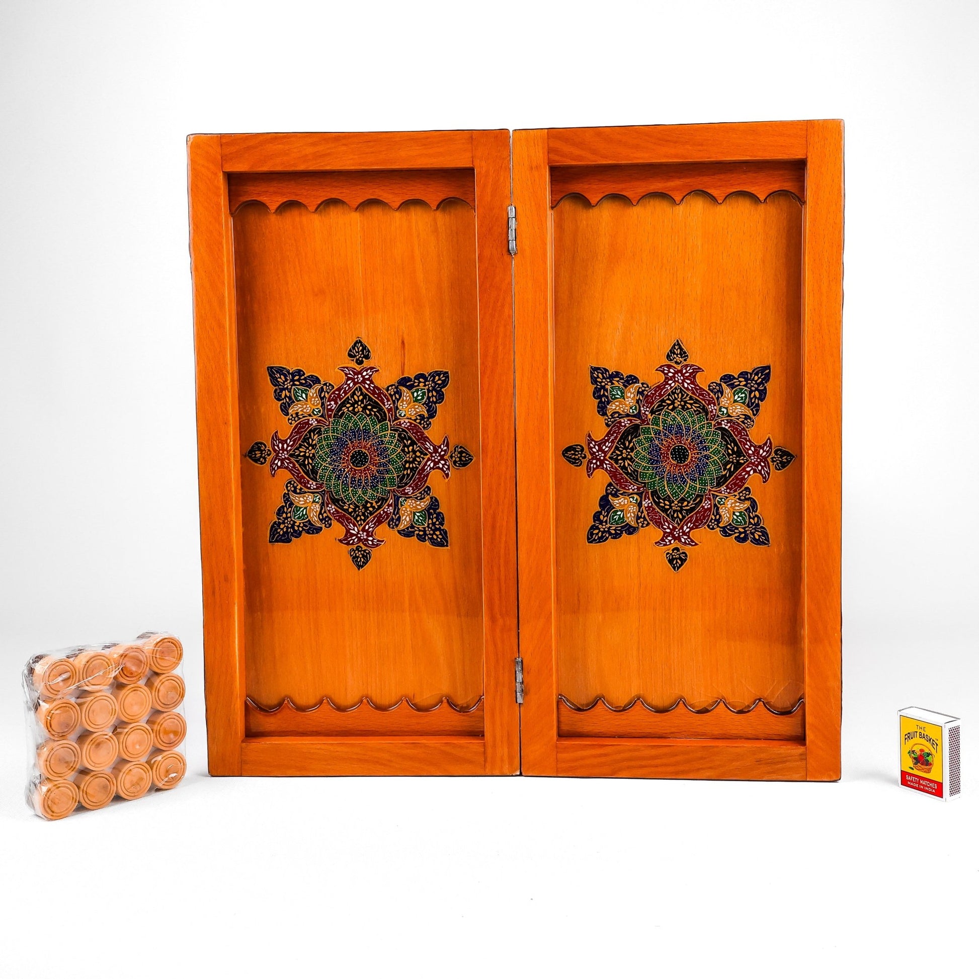 Backgammon & Chess Board - Size 35 - Inner Beech - Hand - Painted Khatam - Without Case - 09 - Meraas Gallery