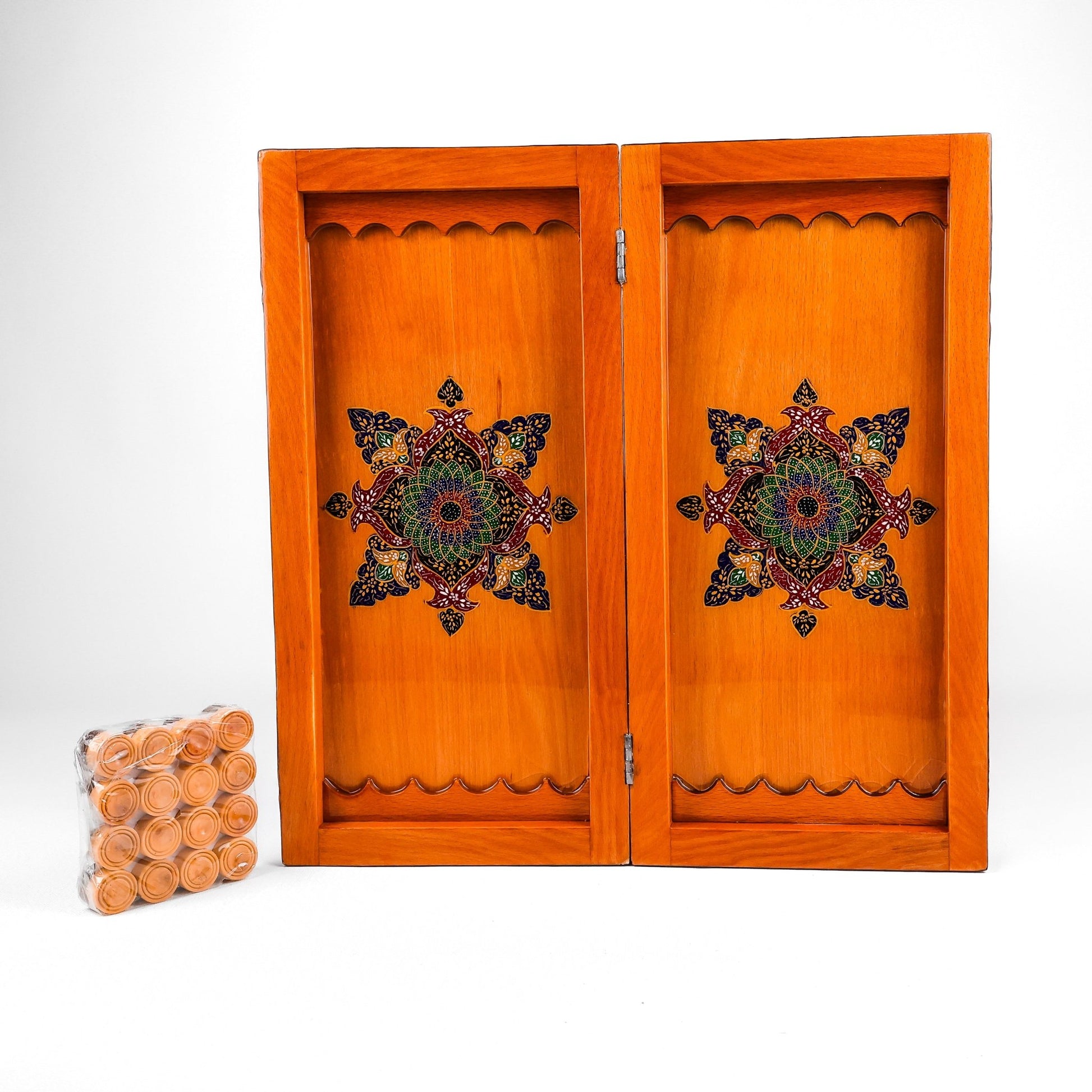 Backgammon & Chess Board - Size 35 - Inner Beech - Hand - Painted Khatam - Without Case - 09 - Meraas Gallery