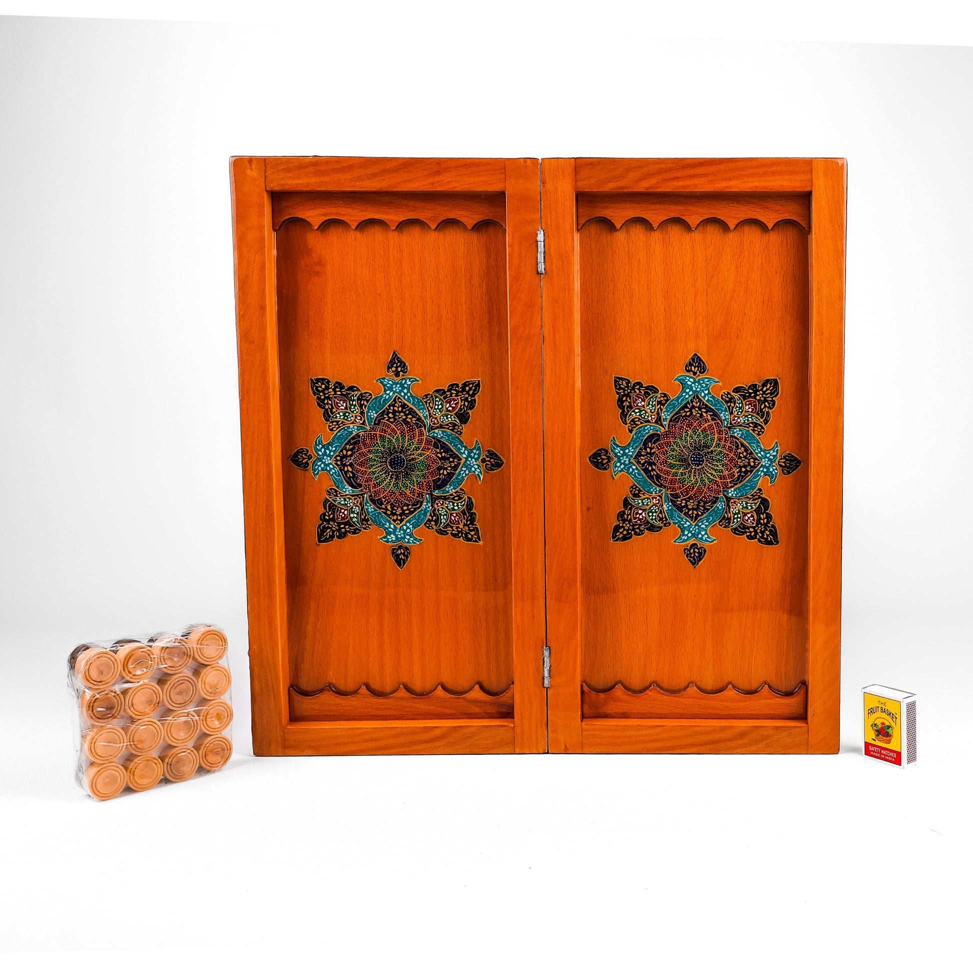 Backgammon & Chess Board - Size 35 - Inner Beech - Hand - Painted Khatam - Without Case - 10 - Meraas Gallery