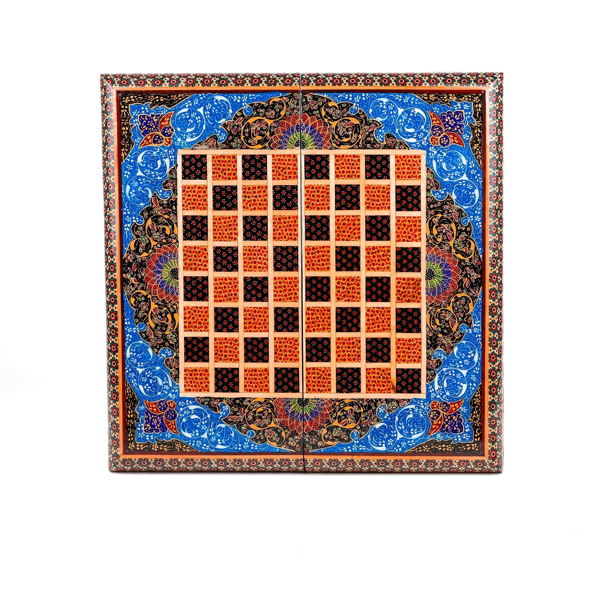 Backgammon & Chess Board - Size 35 - Inner Beech - Hand - Painted Khatam - Without Case - 10 - Meraas Gallery