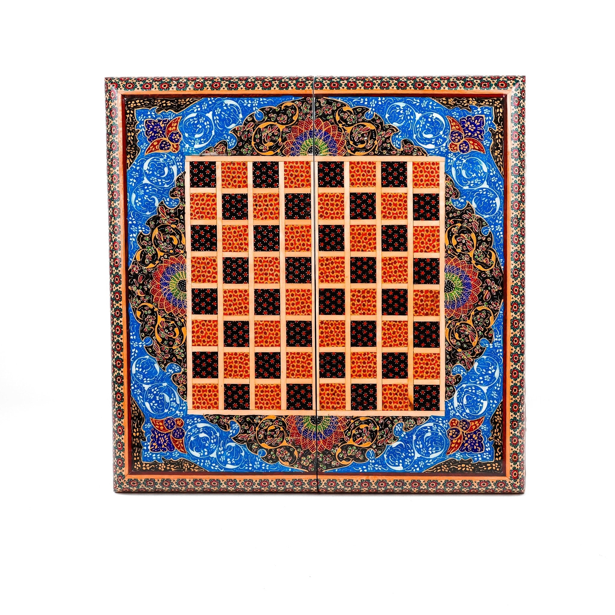 Backgammon & Chess Board - Size 35 - Inner Beech - Hand - Painted Khatam - Without Case - 10 - Meraas Gallery