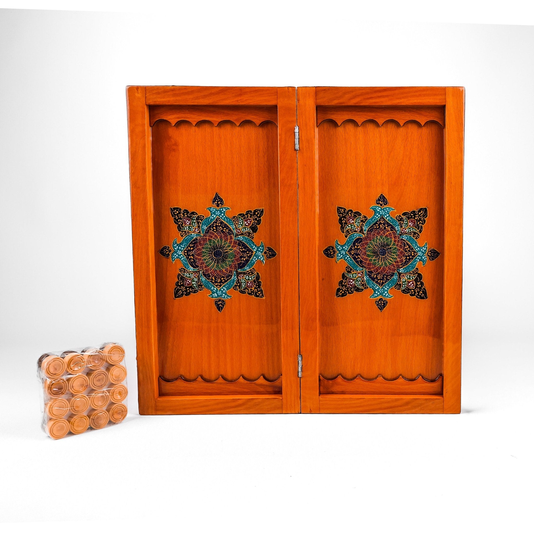 Backgammon & Chess Board - Size 35 - Inner Beech - Hand - Painted Khatam - Without Case - 10 - Meraas Gallery