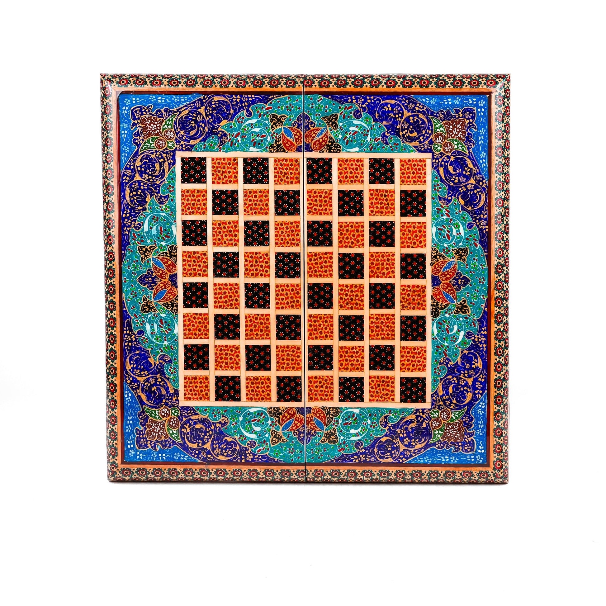 Backgammon & Chess Board - Size 35 - Inner Beech - Hand - Painted Khatam - Without Case - 11 - Meraas Gallery