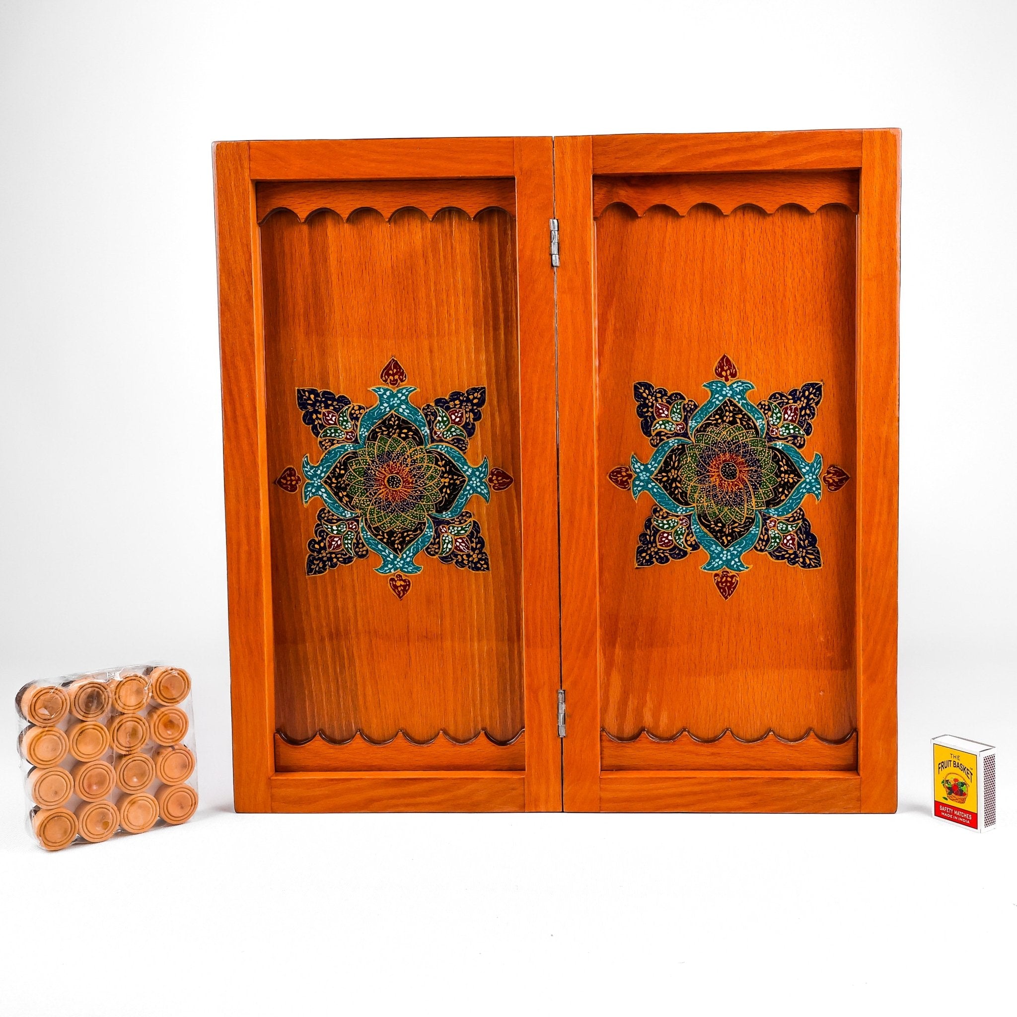 Backgammon & Chess Board - Size 35 - Inner Beech - Hand - Painted Khatam - Without Case - 11 - Meraas Gallery