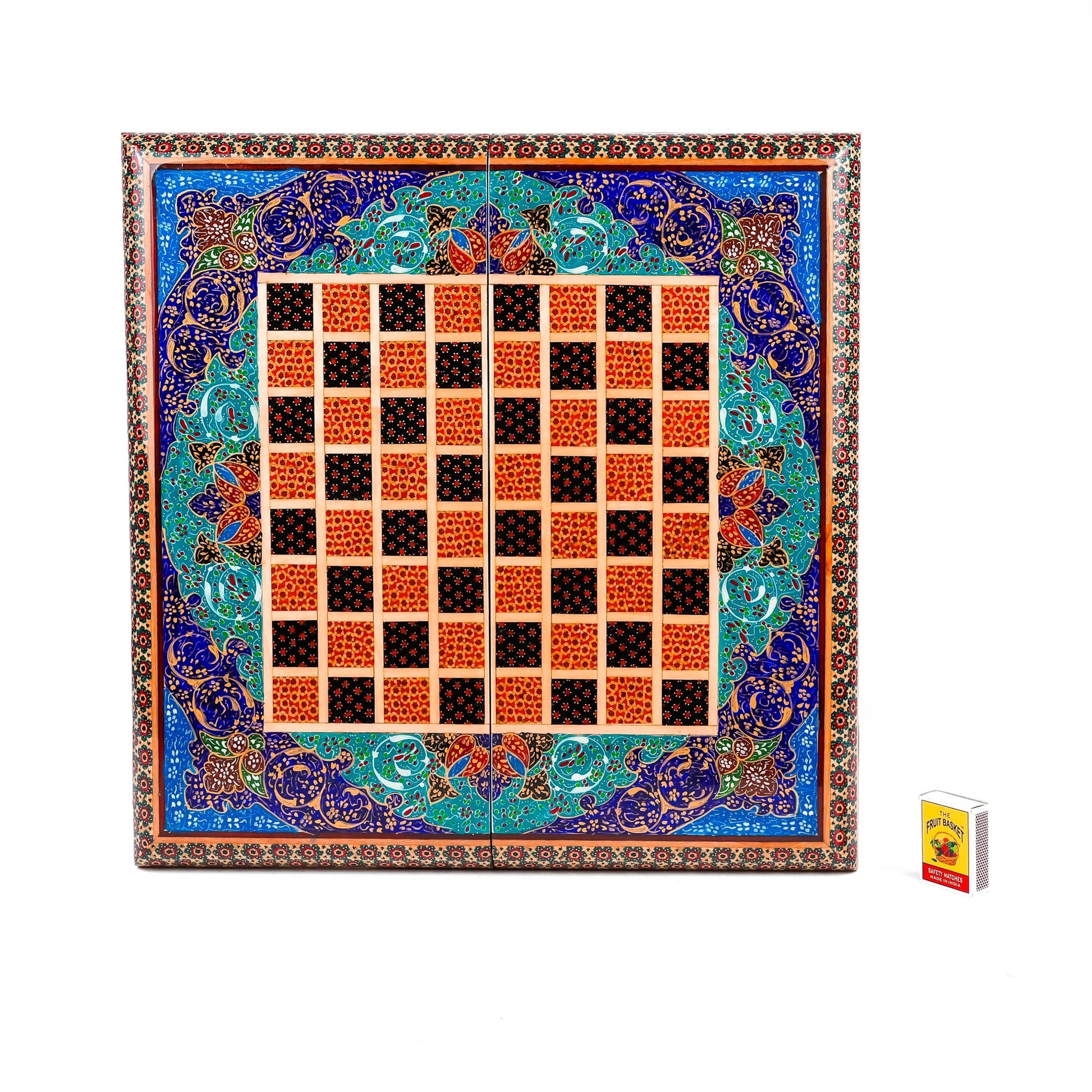 Backgammon & Chess Board - Size 35 - Inner Beech - Hand - Painted Khatam - Without Case - 11 - Meraas Gallery