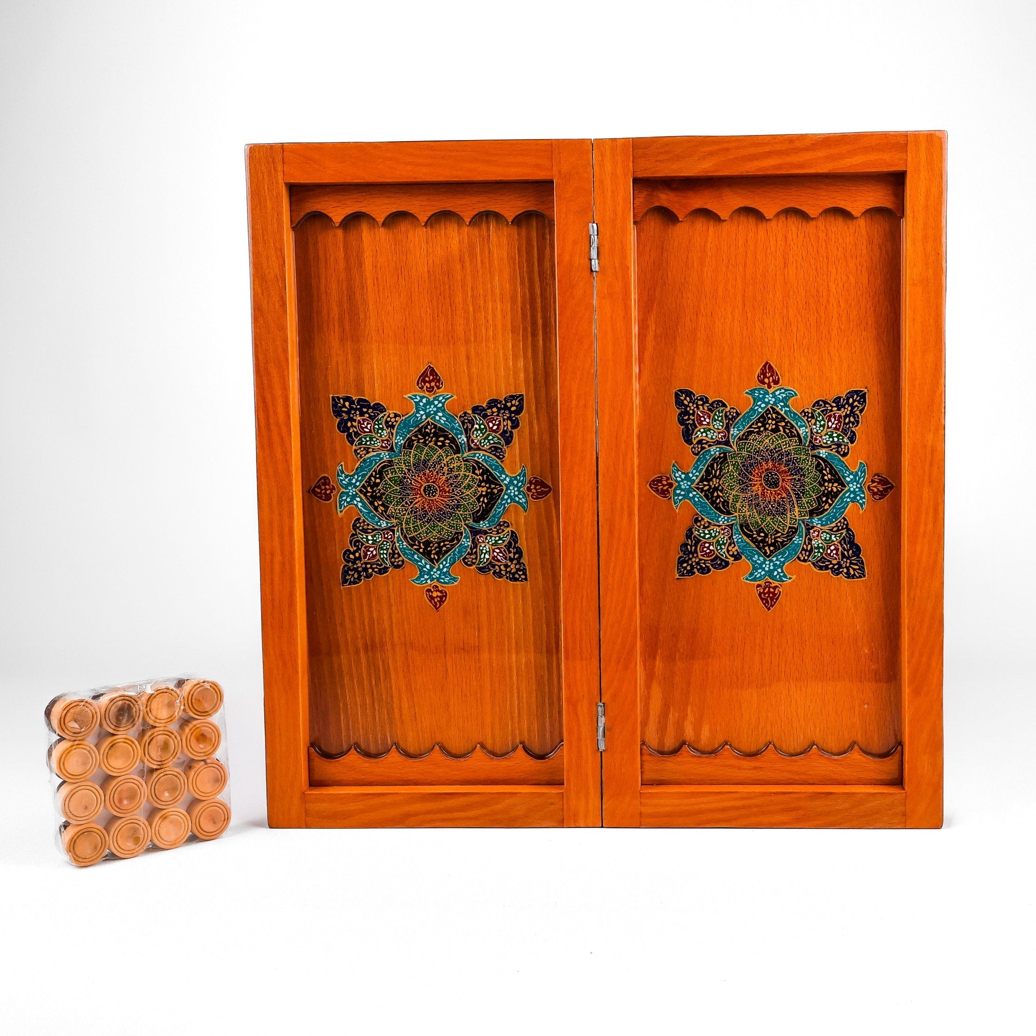 Backgammon & Chess Board - Size 35 - Inner Beech - Hand - Painted Khatam - Without Case - 11 - Meraas Gallery