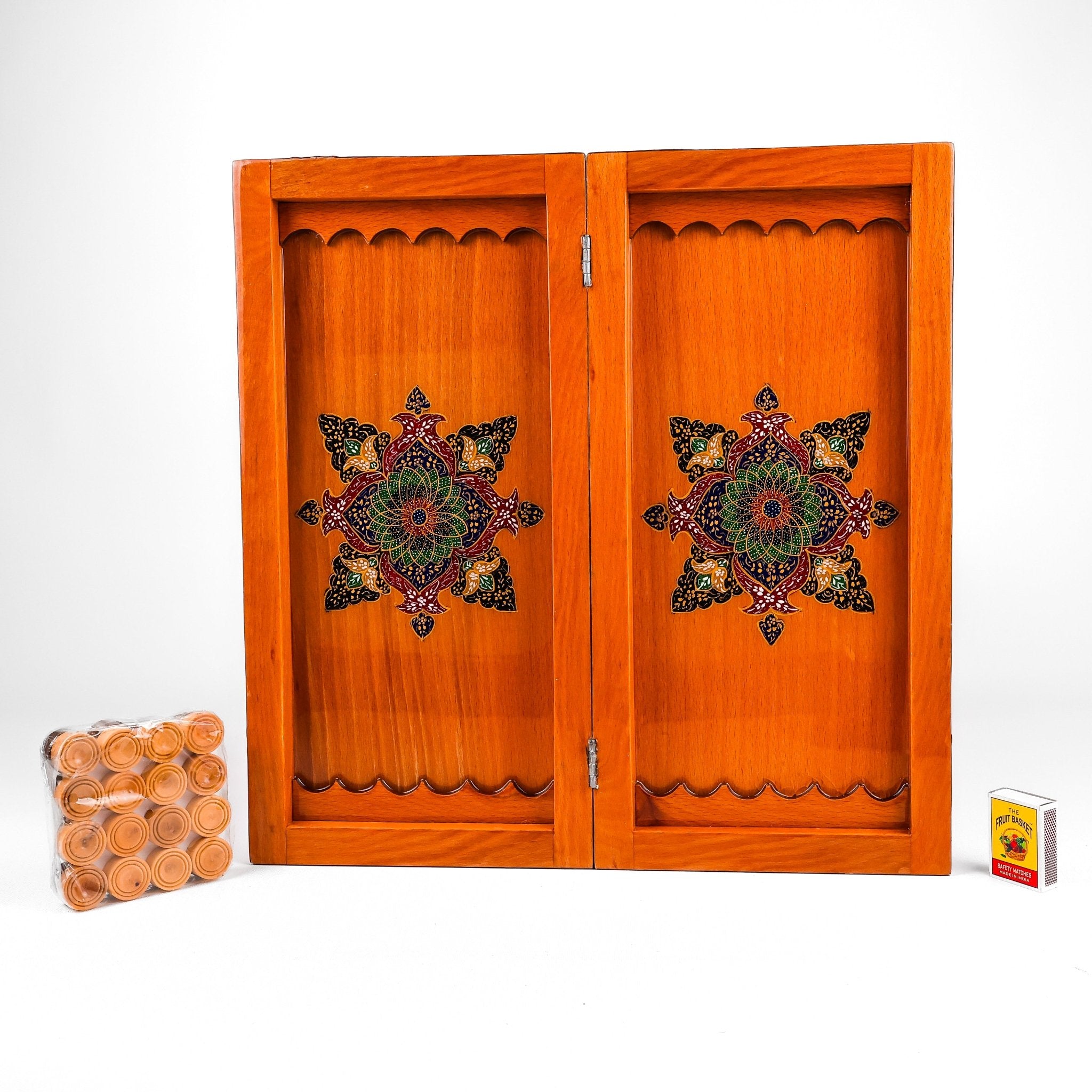 Backgammon & Chess Board - Size 35 - Inner Beech - Hand - Painted Khatam - Without Case - 08 - Meraas Gallery