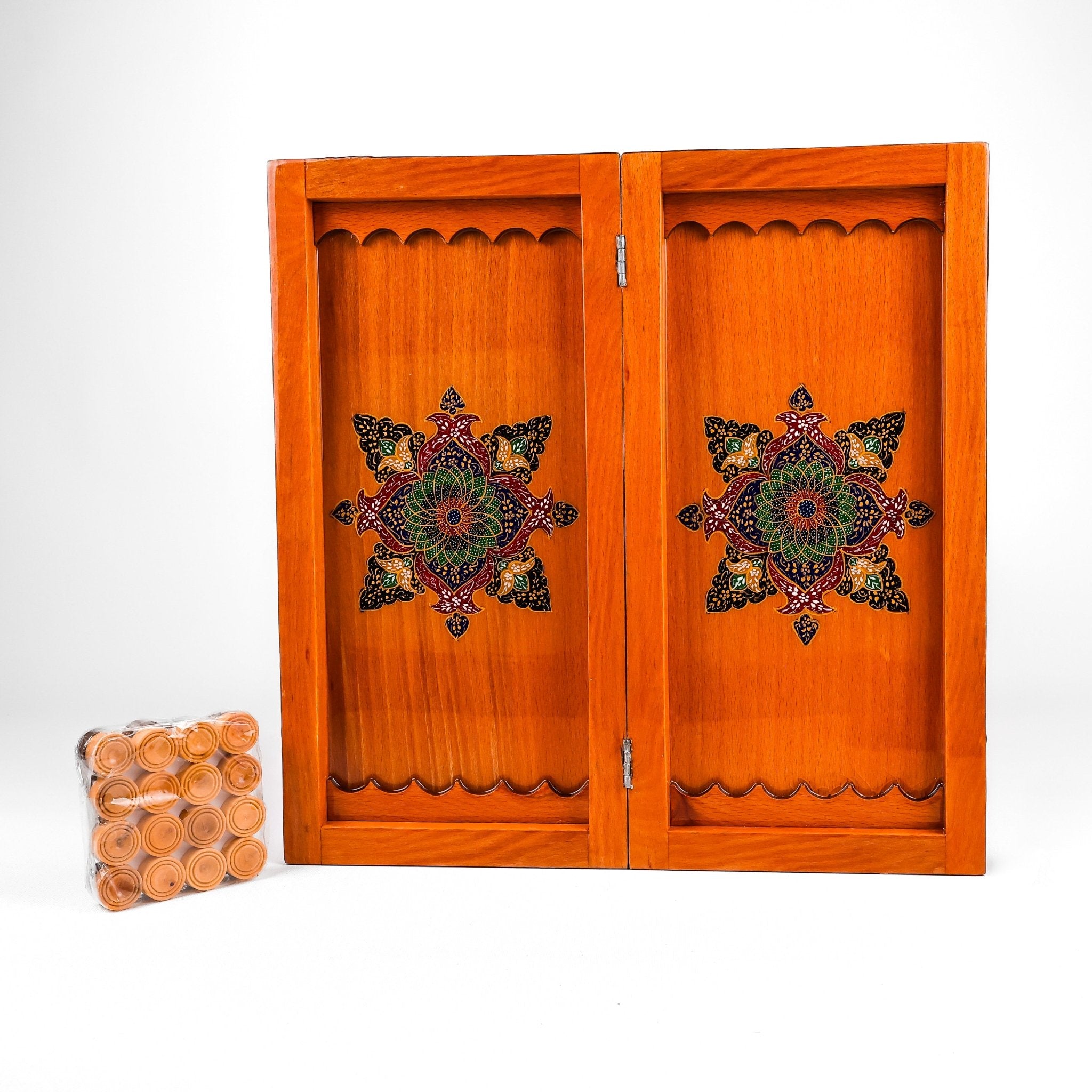 Backgammon & Chess Board - Size 35 - Inner Beech - Hand - Painted Khatam - Without Case - 08 - Meraas Gallery