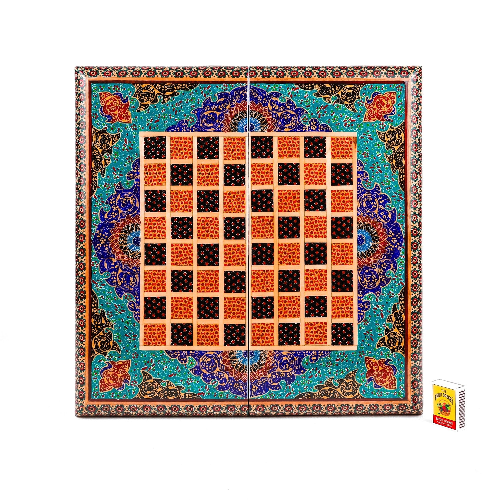 Backgammon & Chess Board - Size 35 - Inner Beech - Hand - Painted Khatam - Without Case - 08 - Meraas Gallery