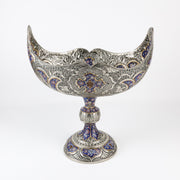 Keshkool Bowl with Pedestal - Size 22 - Copper & Mina - Tazhib Design - Flared Rim - Meraas Gallery