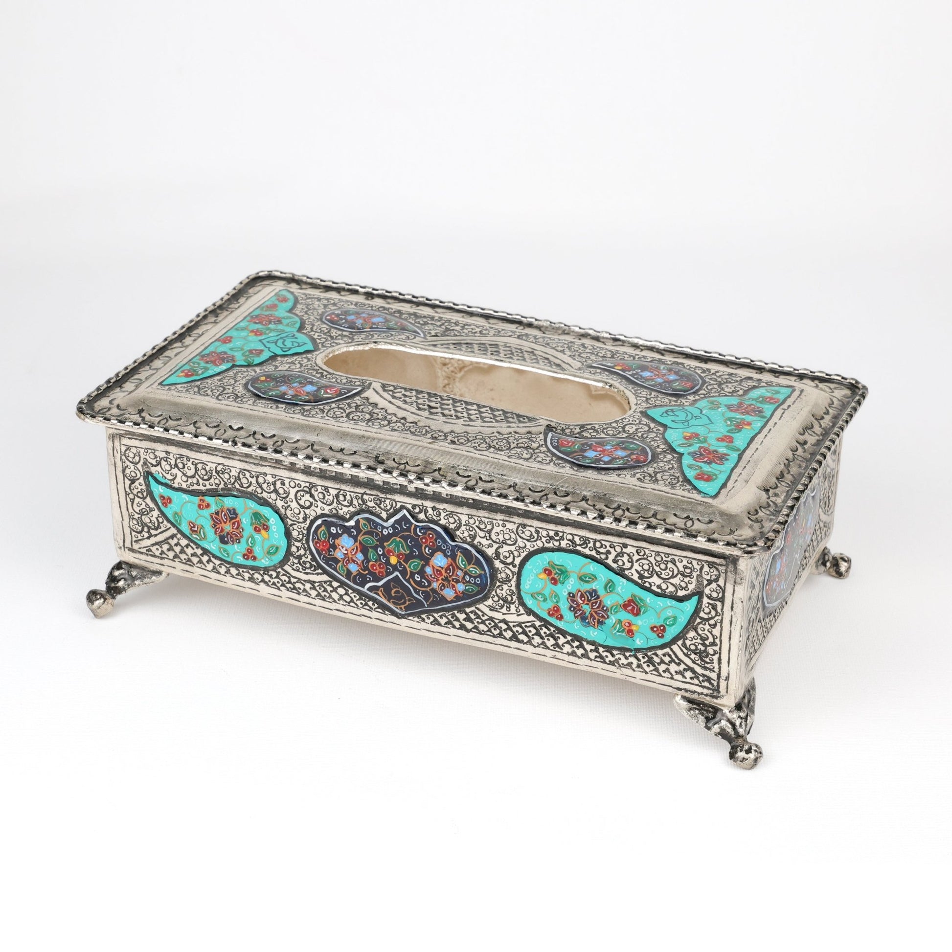 Tissue Box - Copper & Mina - Silver Tazhib Design - Meraas Gallery