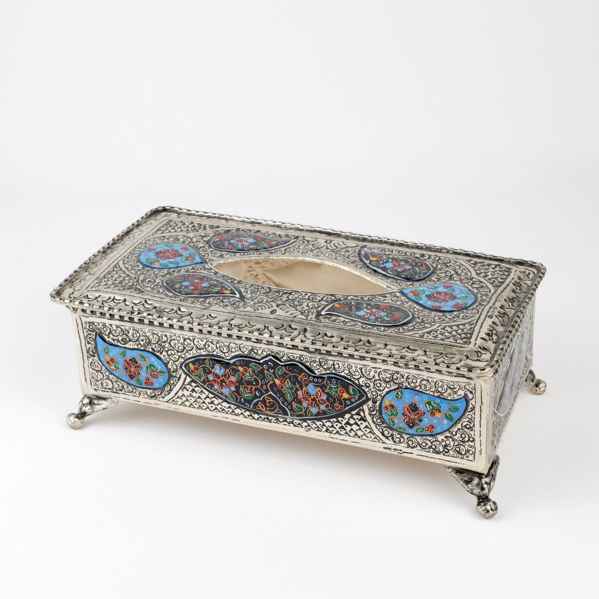 Tissue Box - Copper & Mina - Silver Tazhib Design - Meraas Gallery