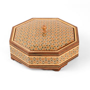 طبق حلوى - ثماني الأضلاع - تصميم رمح مزخرف بالبذور - خشب الزان الداخلي - المقاس 1