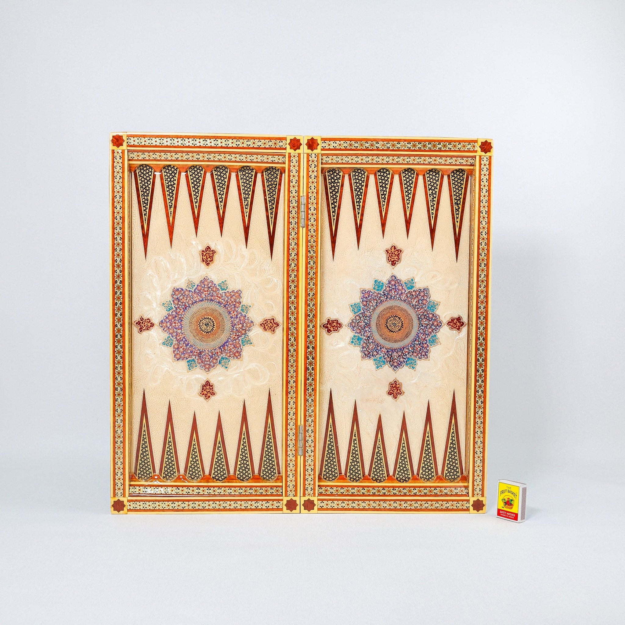 Backgammon & Chess Board - Size 50 - Round Edge - Premium - Mother - of - Pearl - Tazhib Lid - Meraas Gallery