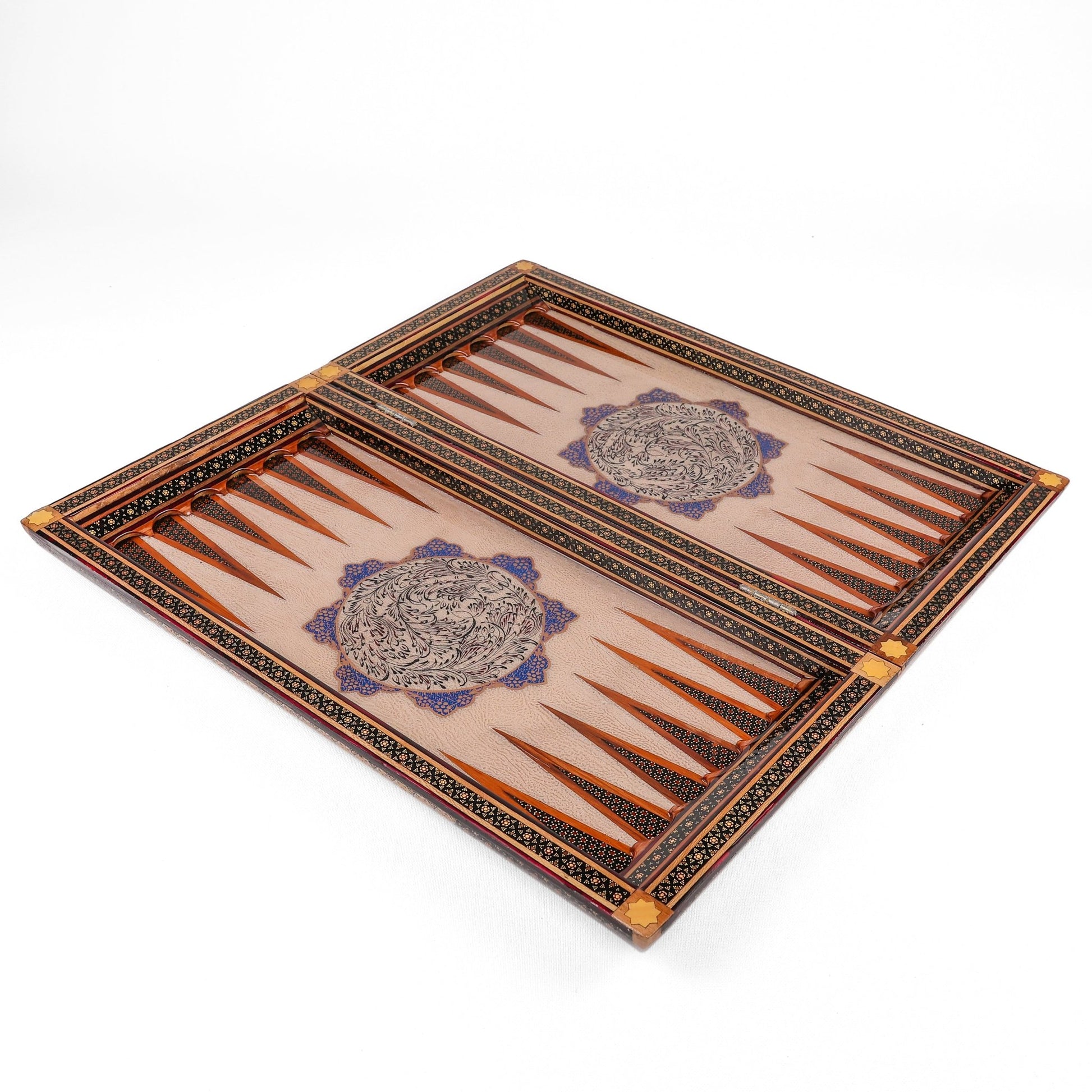 Backgammon & Chess Board - Size 50 - Premium Round Edge - Mother - of - Pearl with Tazhib Lid - 02 - Meraas Gallery