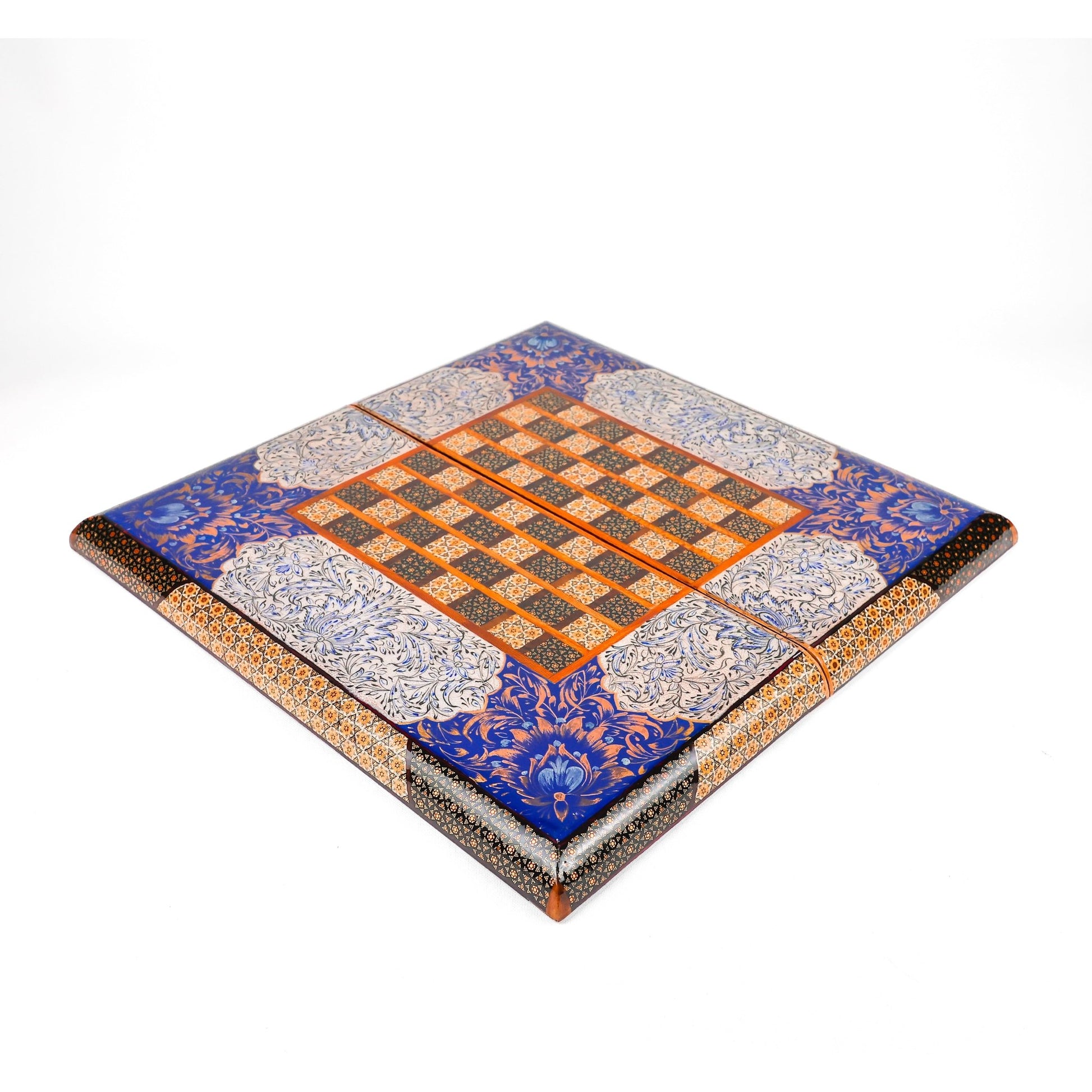 Backgammon & Chess Board - Size 50 - Premium Round Edge - Mother - of - Pearl with Tazhib Lid - 03 - Meraas Gallery