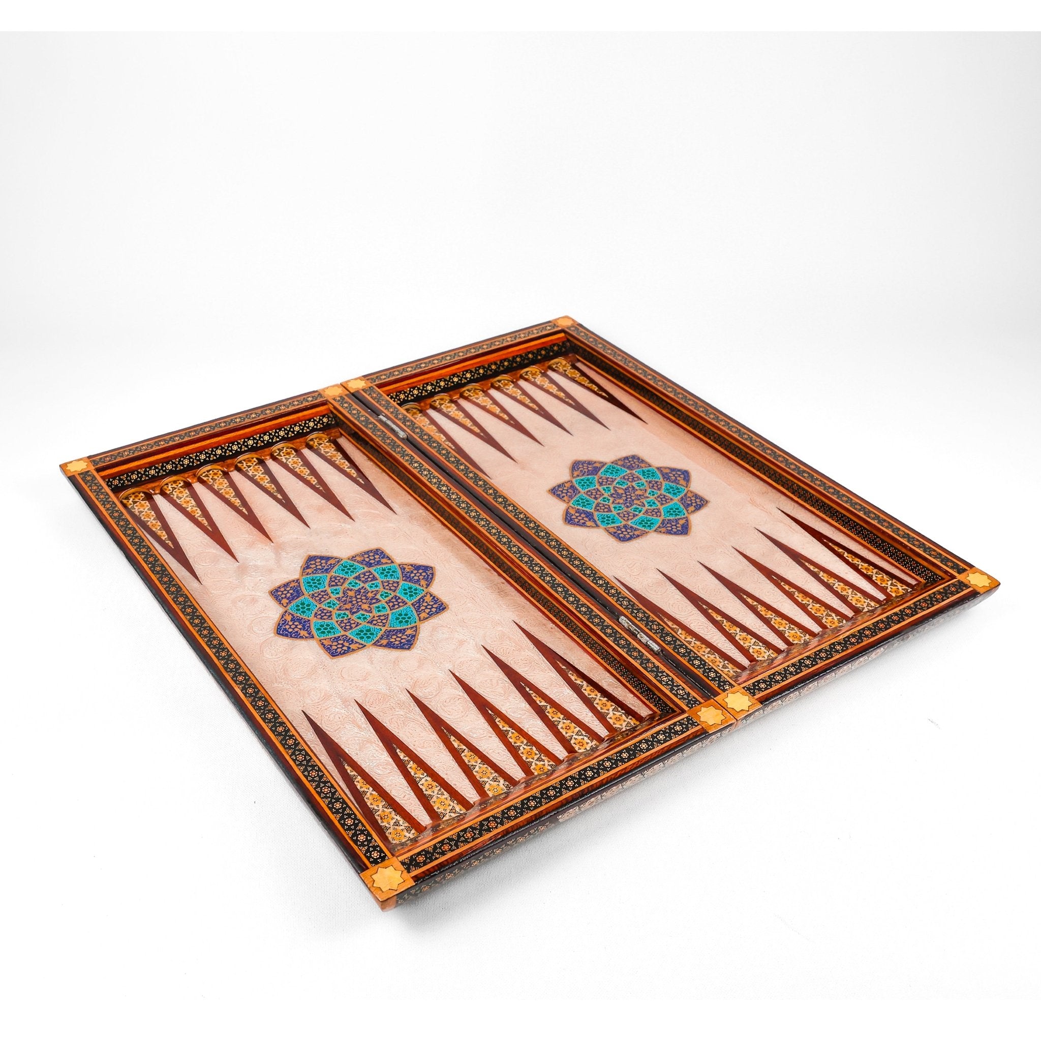 Backgammon & Chess Board - Size 50 - Premium Round Edge - Mother - of - Pearl with Tazhib Lid - 03 - Meraas Gallery