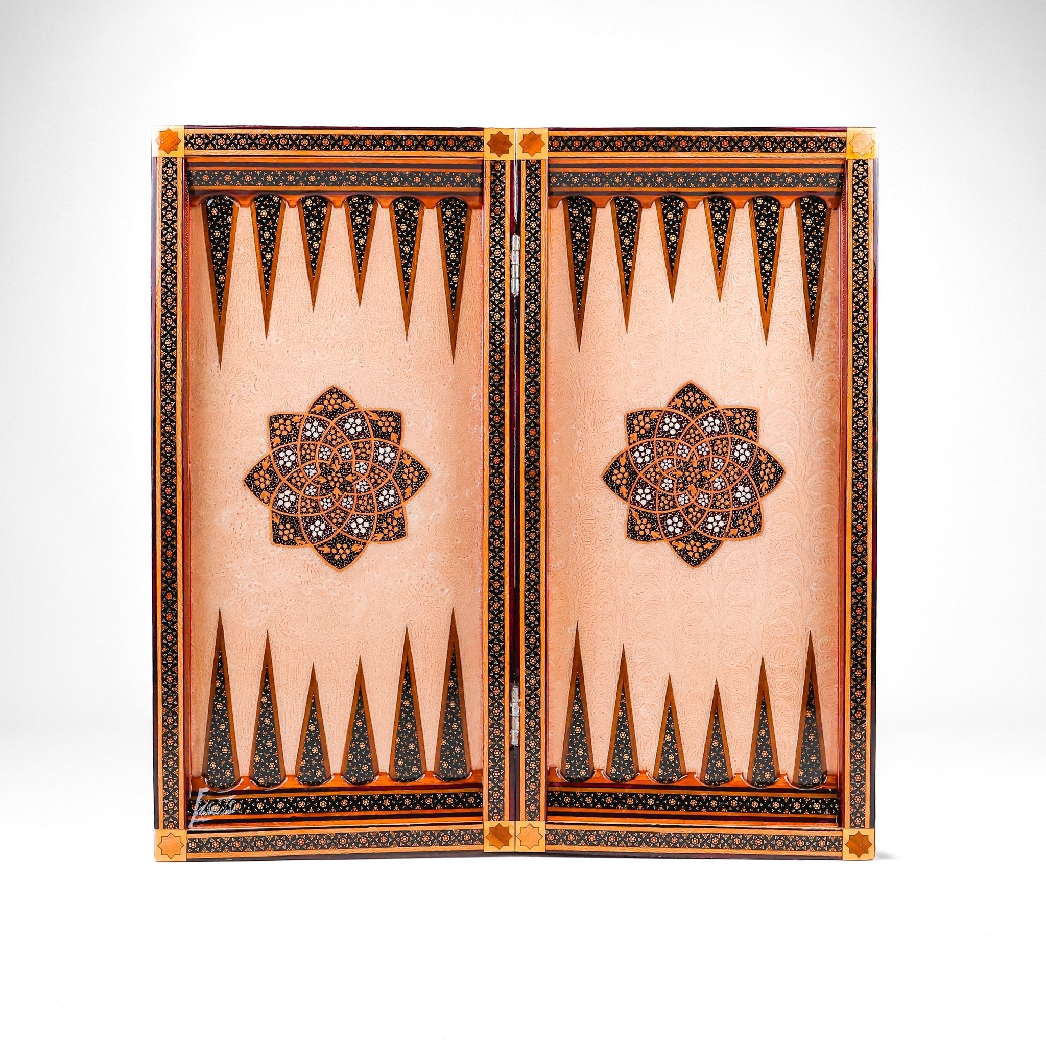 Backgammon & Chess Board - Size 50 - Premium Round Edge - Mother - of - Pearl with Tazhib Lid - 04 - Meraas Gallery