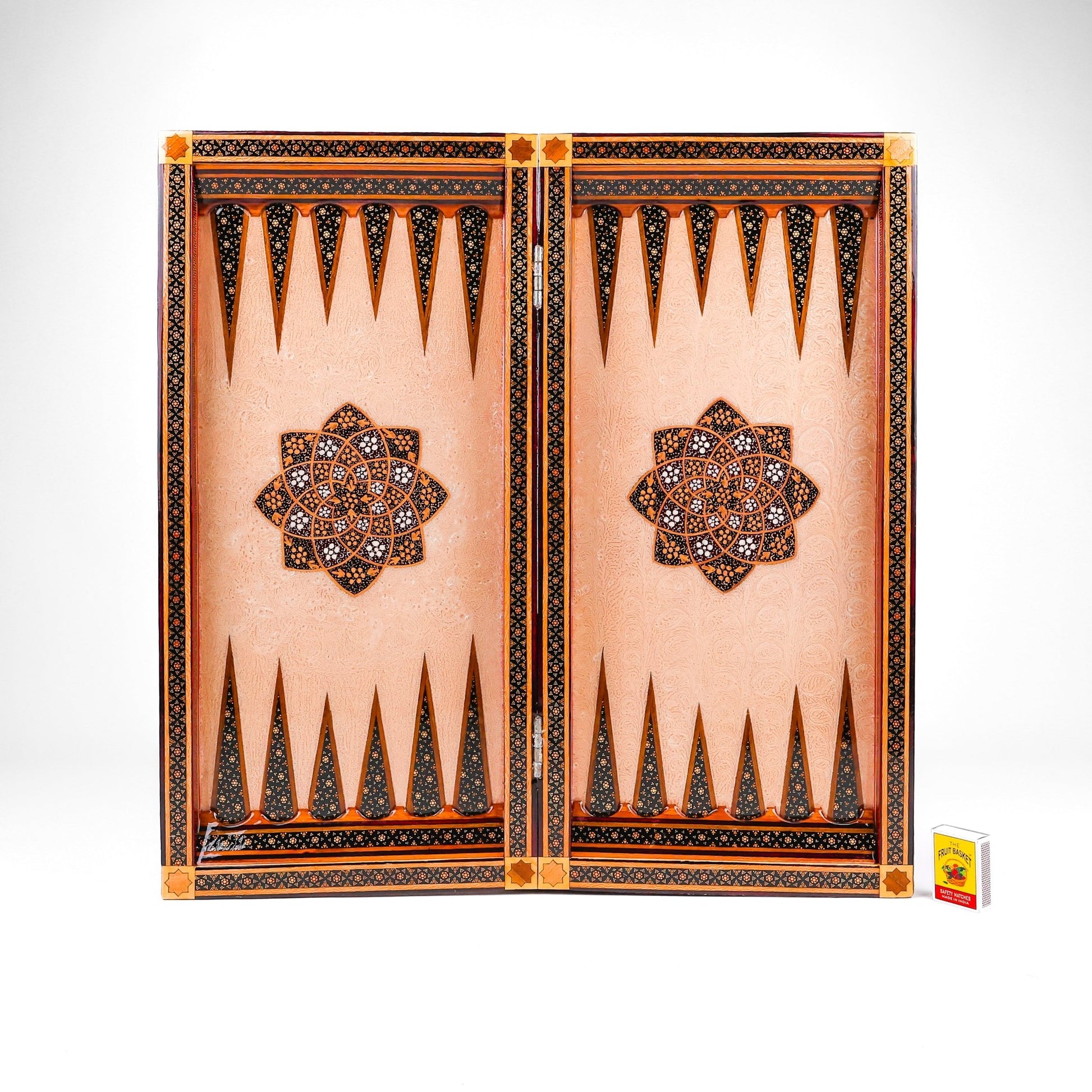 Backgammon & Chess Board - Size 50 - Premium Round Edge - Mother - of - Pearl with Tazhib Lid - 04 - Meraas Gallery