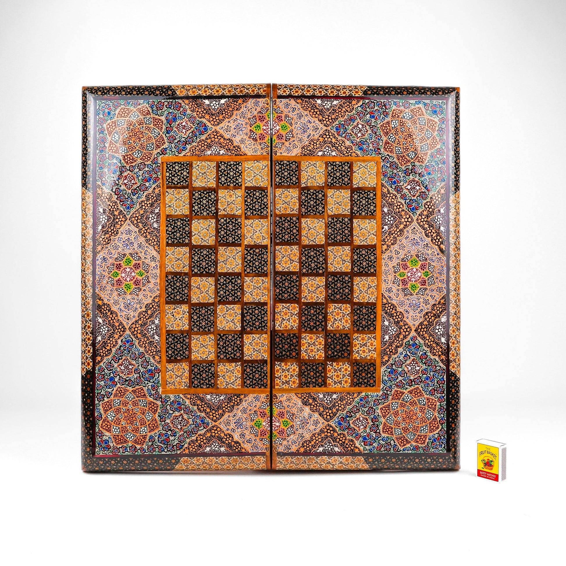 Backgammon & Chess Board - Size 50 - Premium Round Edge - Mother - of - Pearl with Tazhib Lid - 04 - Meraas Gallery