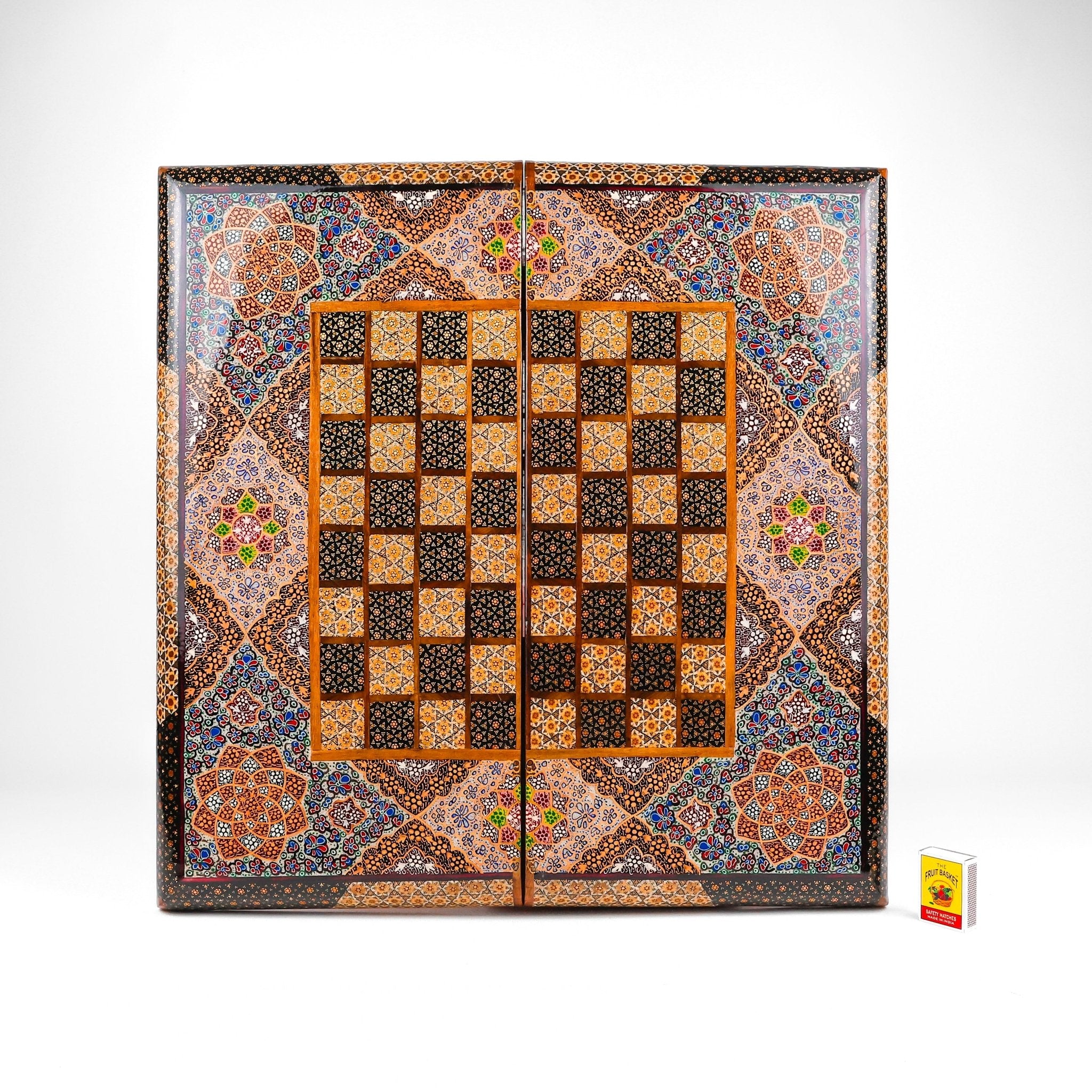 Backgammon & Chess Board - Size 50 - Premium Round Edge - Mother - of - Pearl with Tazhib Lid - 04 - Meraas Gallery