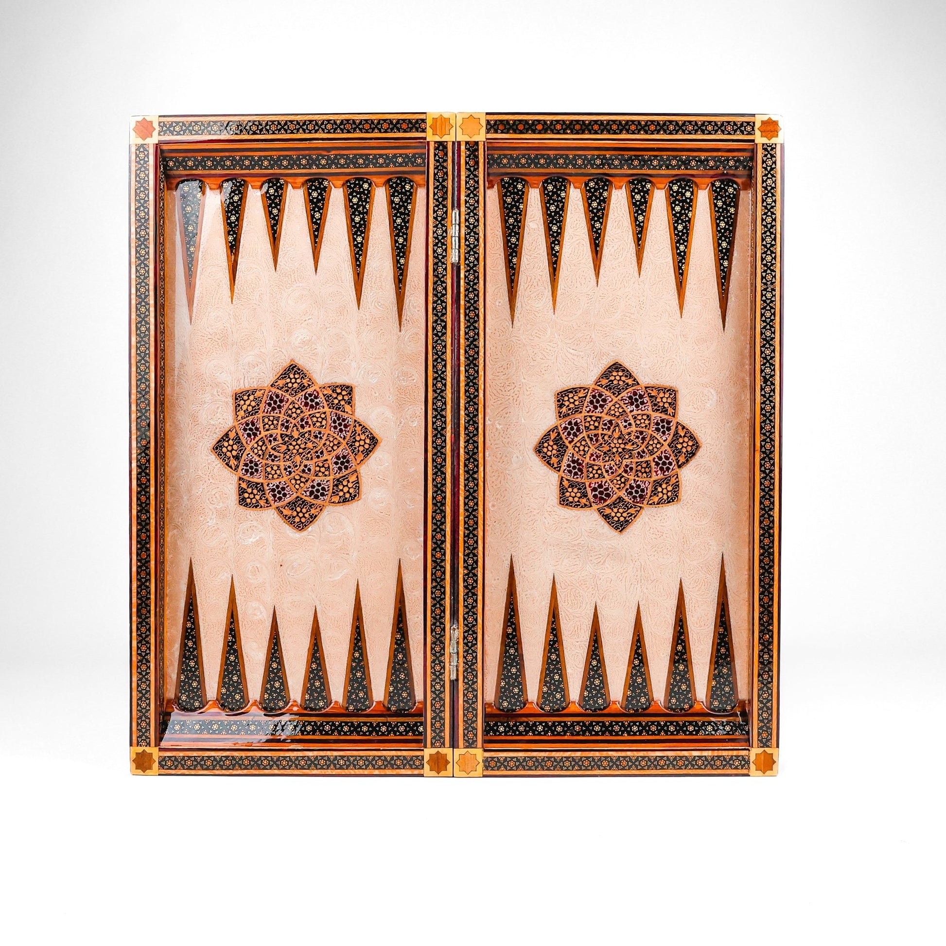 Backgammon & Chess Board - Size 50 - Premium Round Edge - Mother - of - Pearl with Tazhib Lid - 05 - Meraas Gallery
