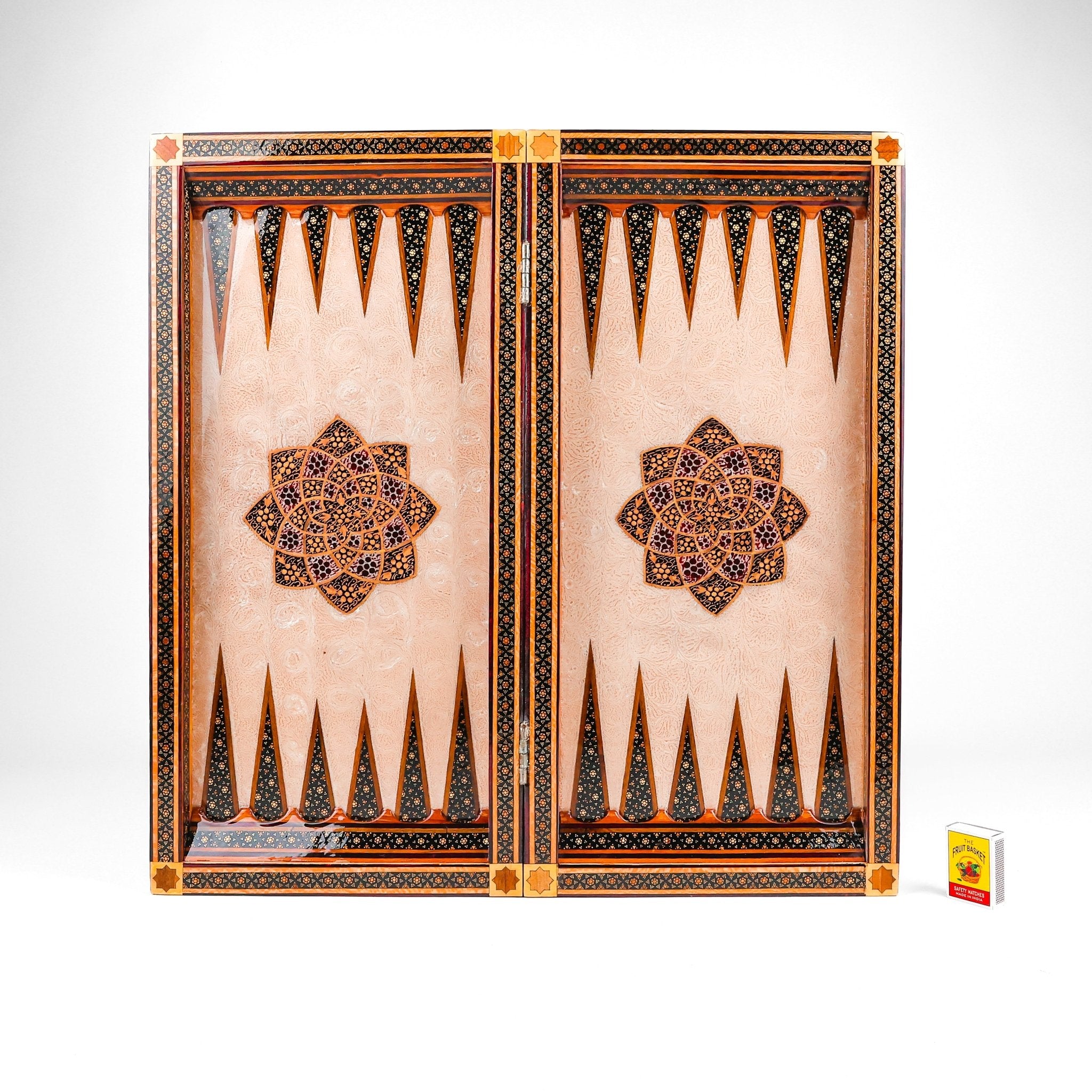 Backgammon & Chess Board - Size 50 - Premium Round Edge - Mother - of - Pearl with Tazhib Lid - 05 - Meraas Gallery