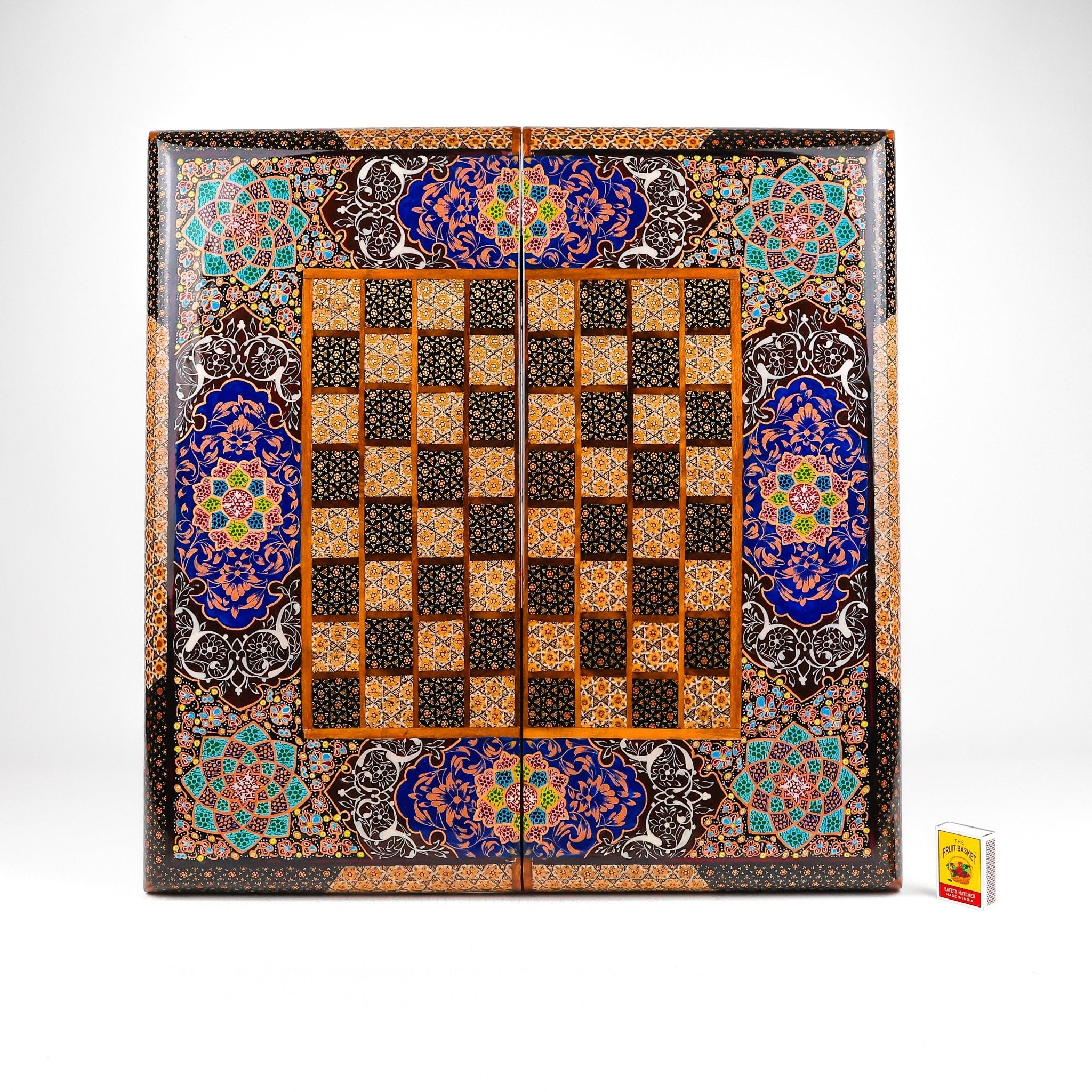 Backgammon & Chess Board - Size 50 - Premium Round Edge - Mother - of - Pearl with Tazhib Lid - 05 - Meraas Gallery