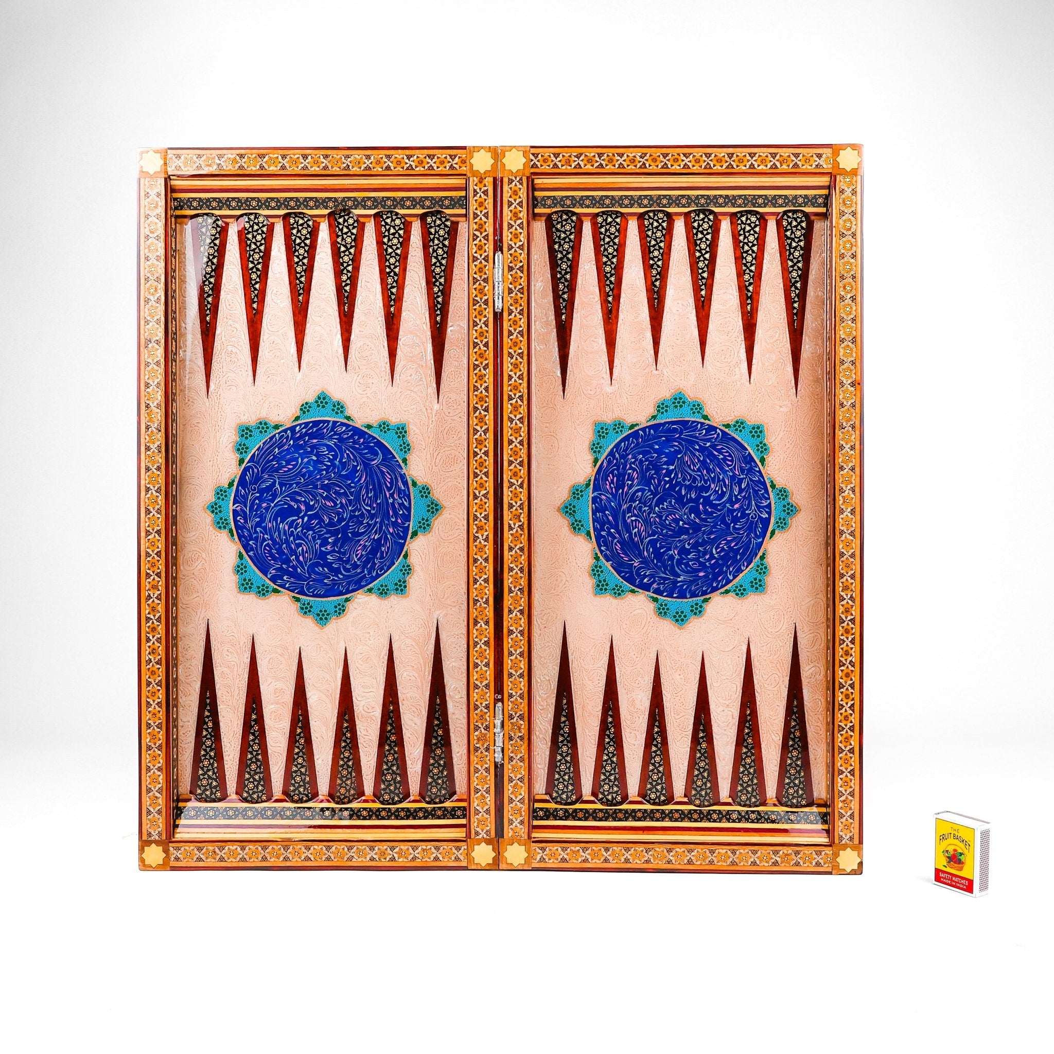 Backgammon & Chess Board - Size 50 - Premium Round Edge - Mother - of - Pearl with Tazhib Lid - 06 - Meraas Gallery