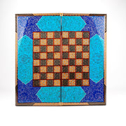 Backgammon & Chess Board - Size 50 - Premium Round Edge - Mother - of - Pearl with Tazhib Lid - 06 - Meraas Gallery