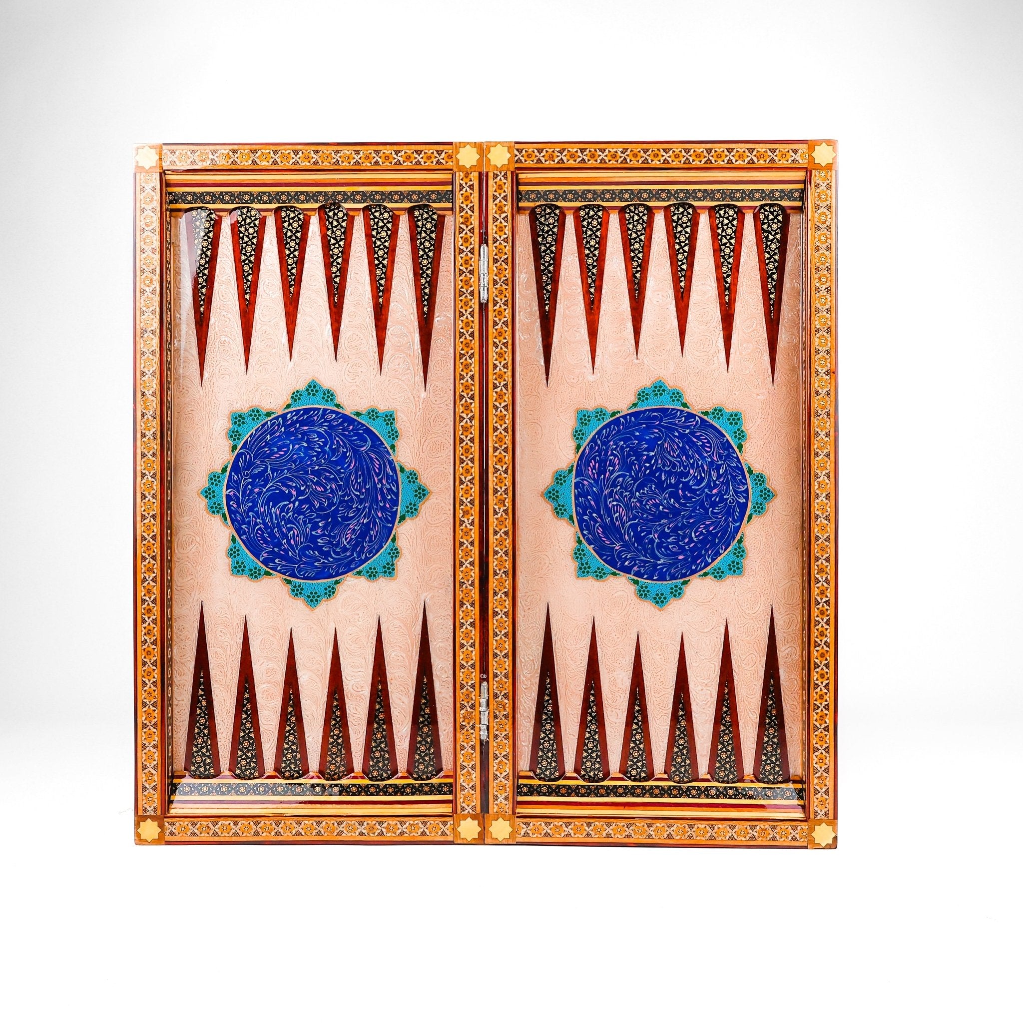 Backgammon & Chess Board - Size 50 - Premium Round Edge - Mother - of - Pearl with Tazhib Lid - 06 - Meraas Gallery