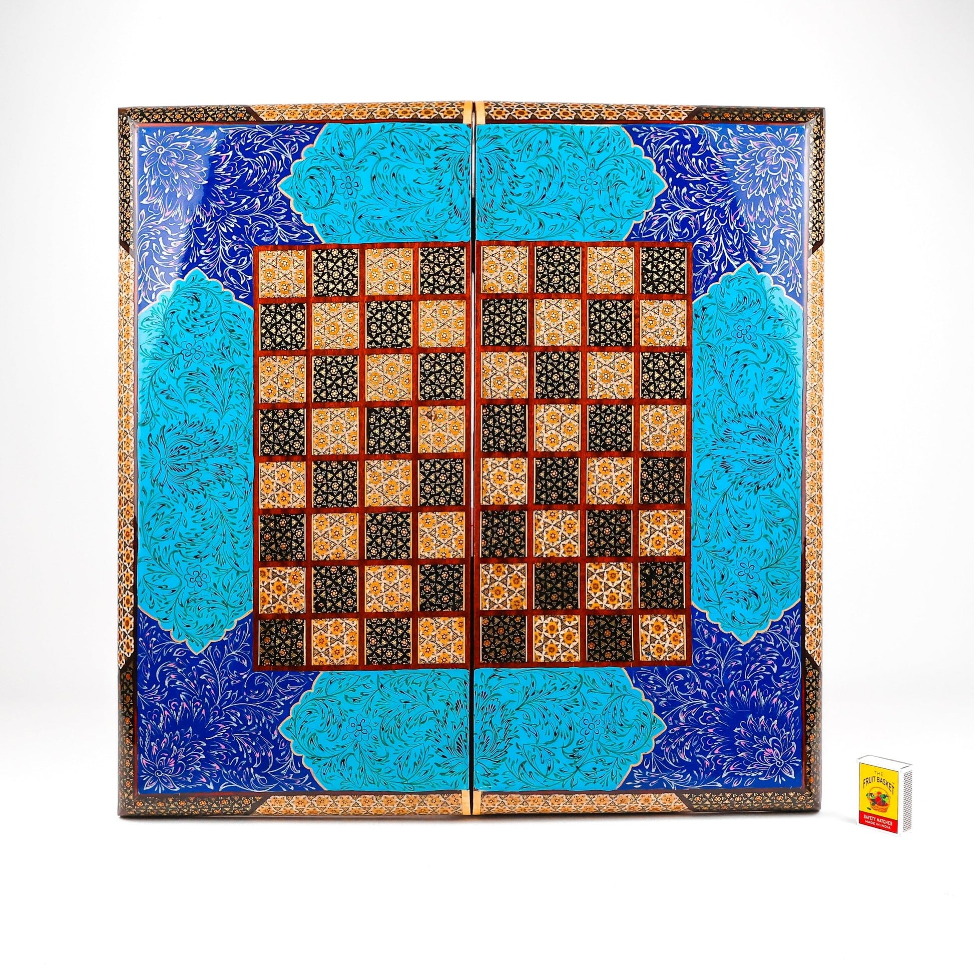 Backgammon & Chess Board - Size 50 - Premium Round Edge - Mother - of - Pearl with Tazhib Lid - 06 - Meraas Gallery