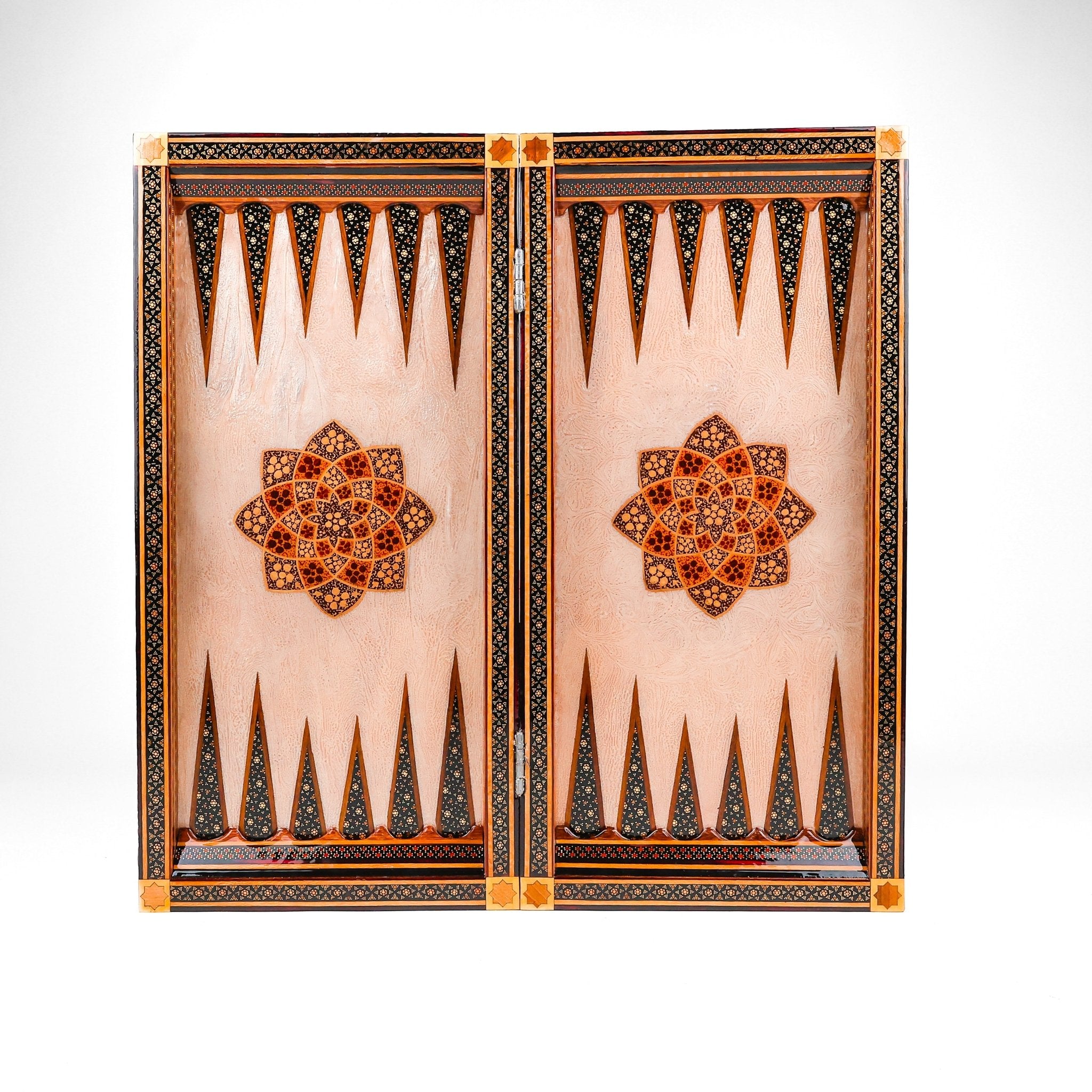 Backgammon & Chess Board - Size 50 - Premium Round Edge - Mother - of - Pearl with Tazhib Lid - 07 - Meraas Gallery