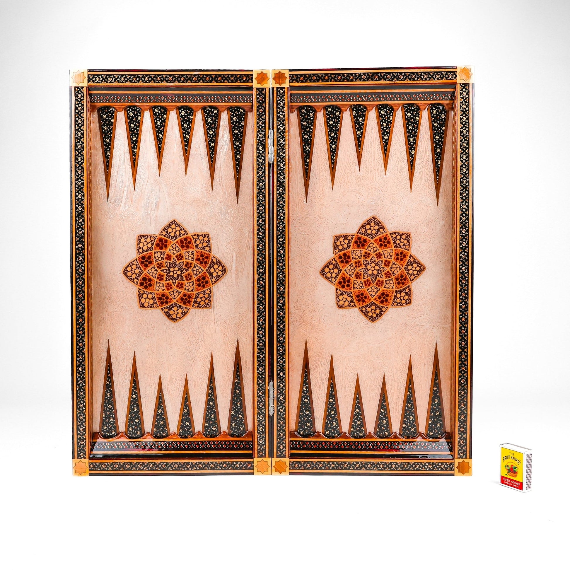 Backgammon & Chess Board - Size 50 - Premium Round Edge - Mother - of - Pearl with Tazhib Lid - 07 - Meraas Gallery