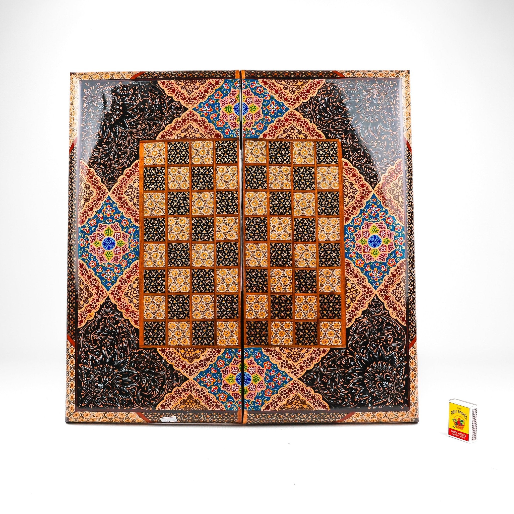 Backgammon & Chess Board - Size 50 - Premium Round Edge - Mother - of - Pearl with Tazhib Lid - 07 - Meraas Gallery