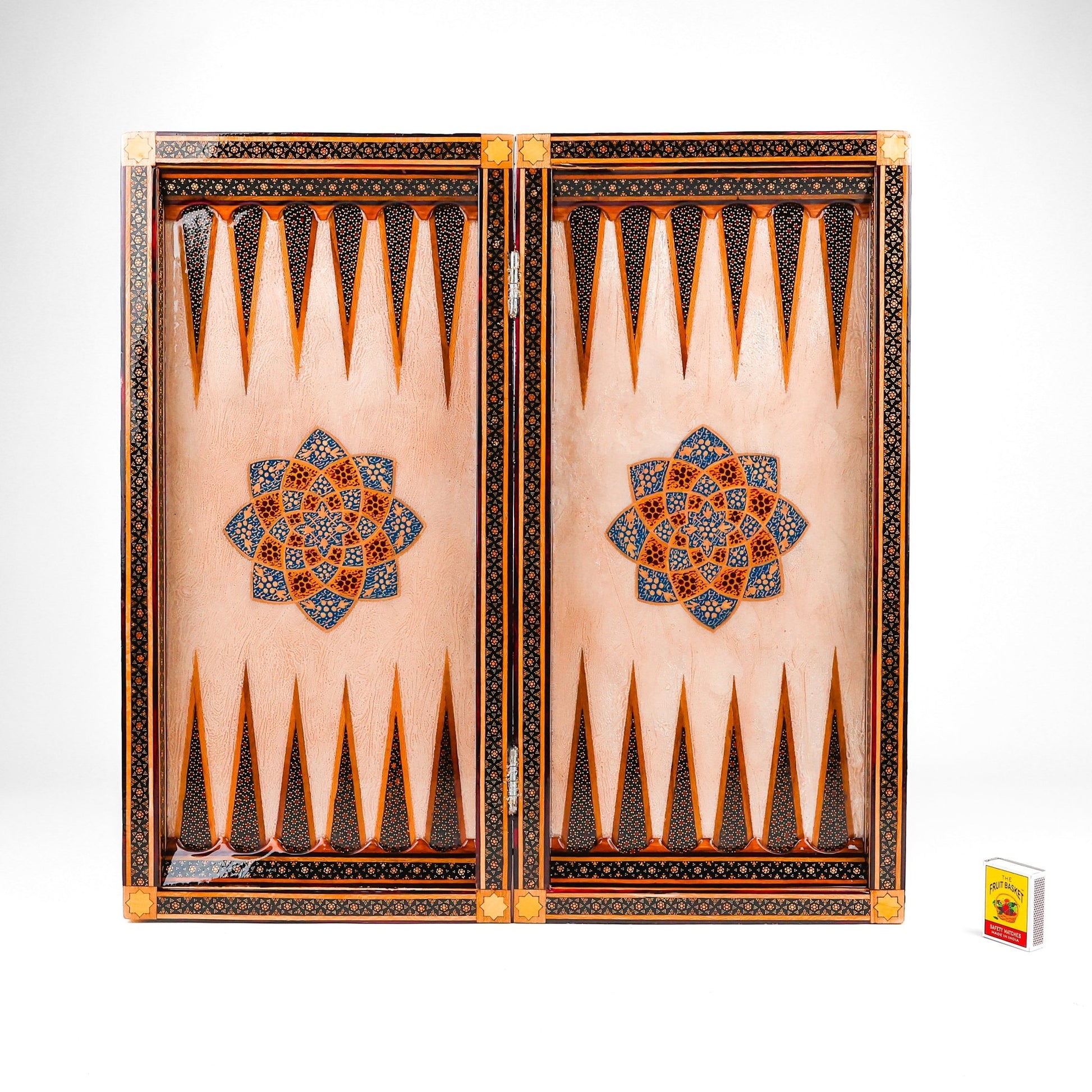 Backgammon & Chess Board - Size 50 - Premium Round Edge - Mother - of - Pearl with Tazhib Lid - 08 - Meraas Gallery