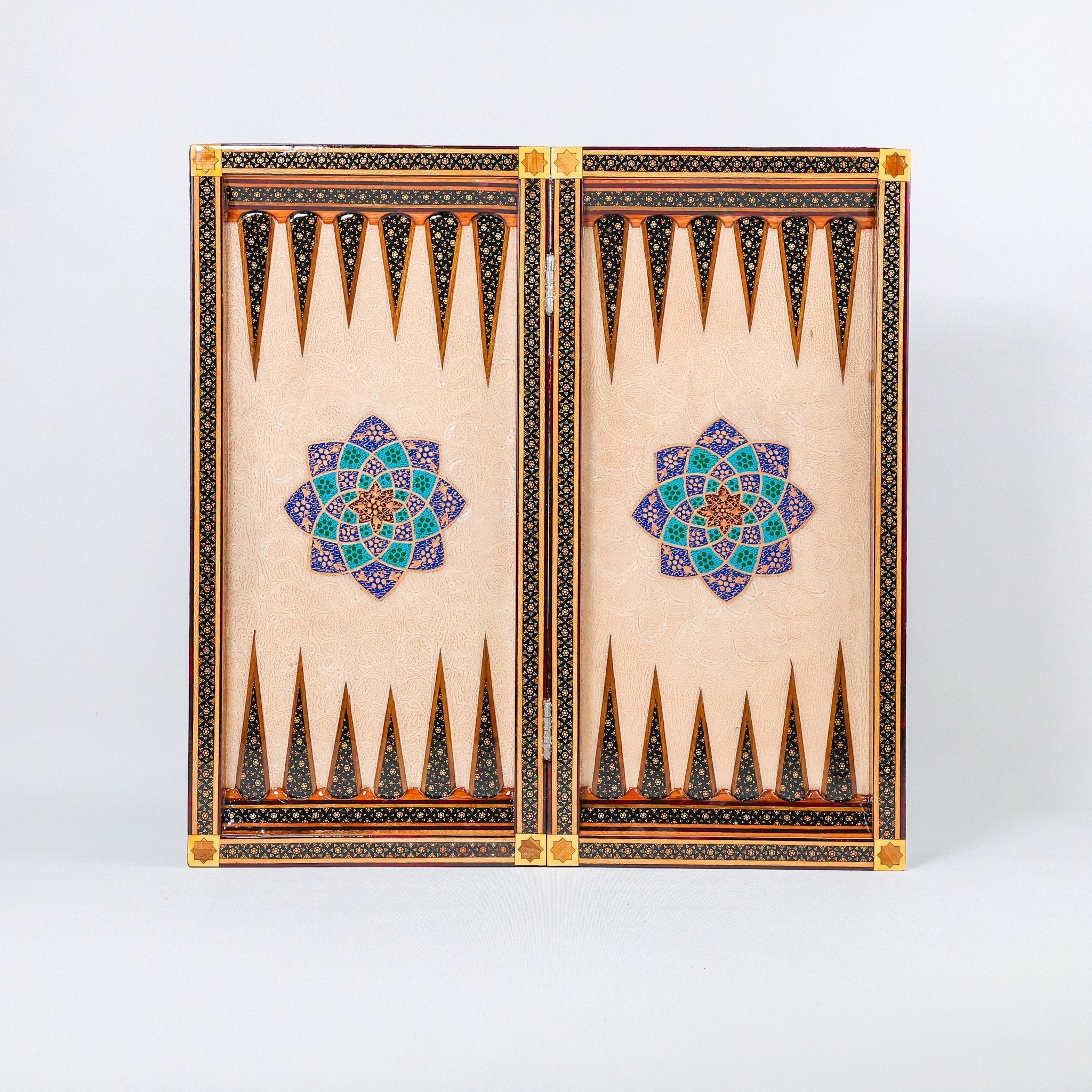 Backgammon & Chess Board - Size 50 - Premium Round Edge - Mother - of - Pearl with Tazhib Lid - 09 - Meraas Gallery