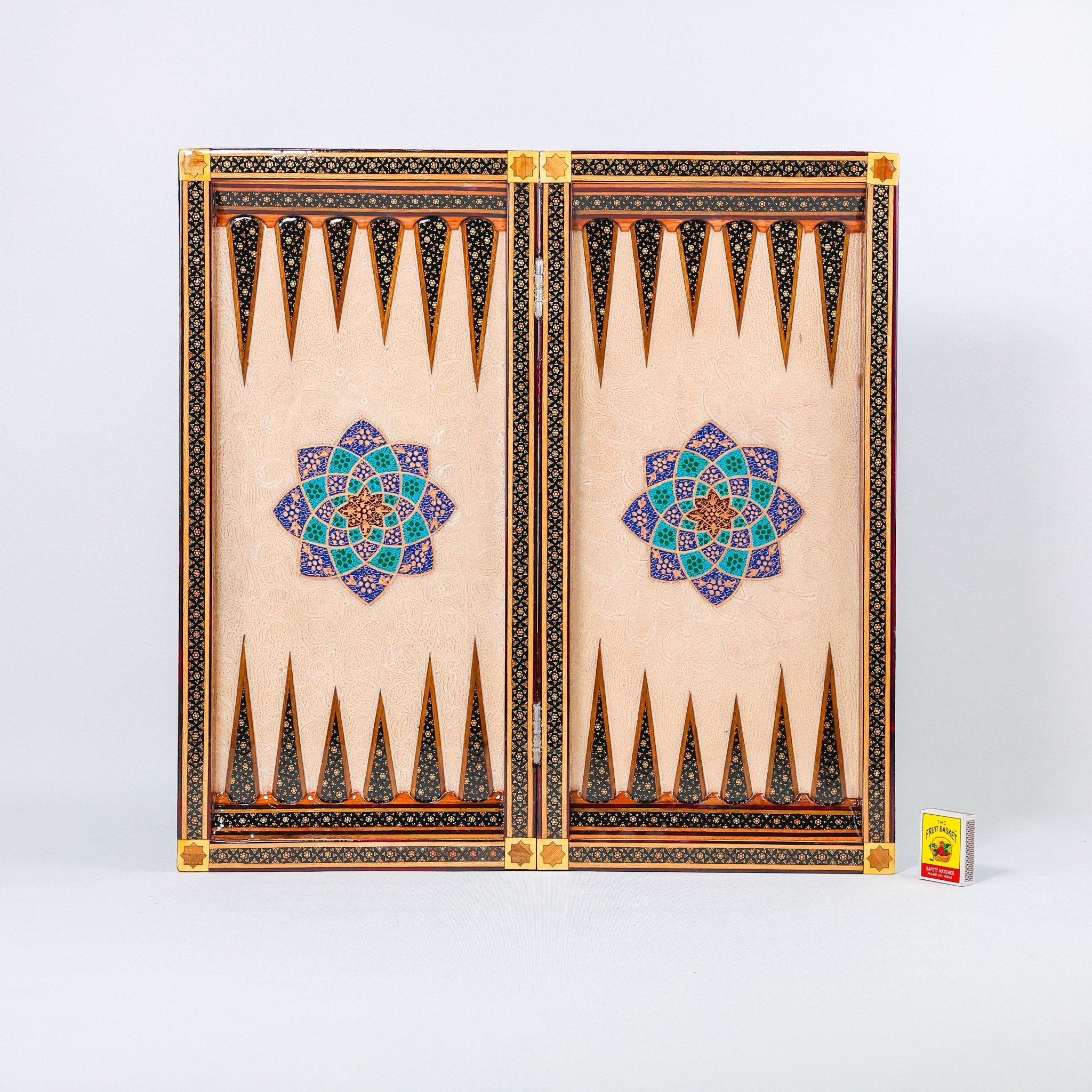 Backgammon & Chess Board - Size 50 - Premium Round Edge - Mother - of - Pearl with Tazhib Lid - 09 - Meraas Gallery