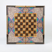 Backgammon & Chess Board - Size 50 - Premium Round Edge - Mother - of - Pearl with Tazhib Lid - 09 - Meraas Gallery