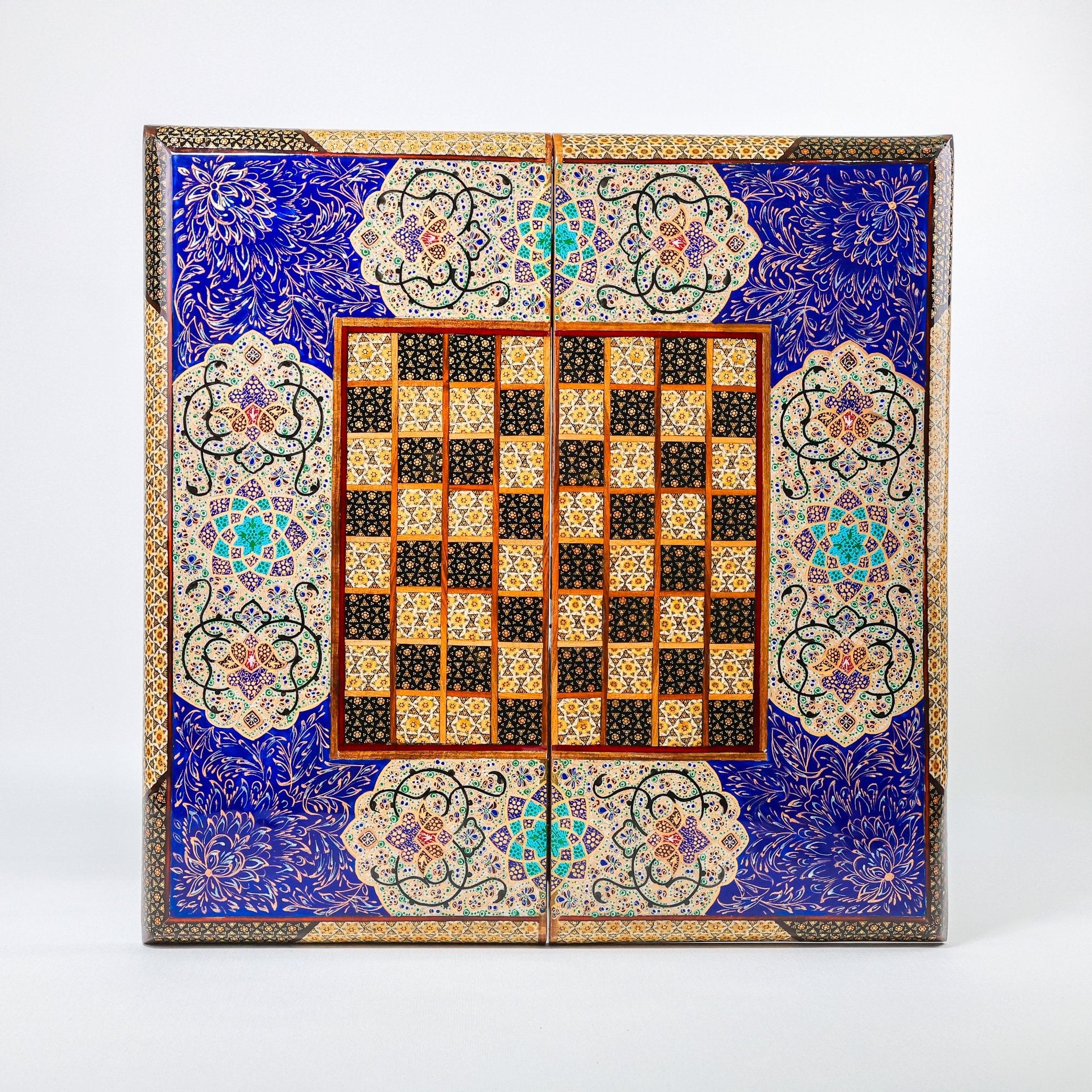 Backgammon & Chess Board - Size 50 - Premium Round Edge - Mother - of - Pearl with Tazhib Lid - 10 - Meraas Gallery