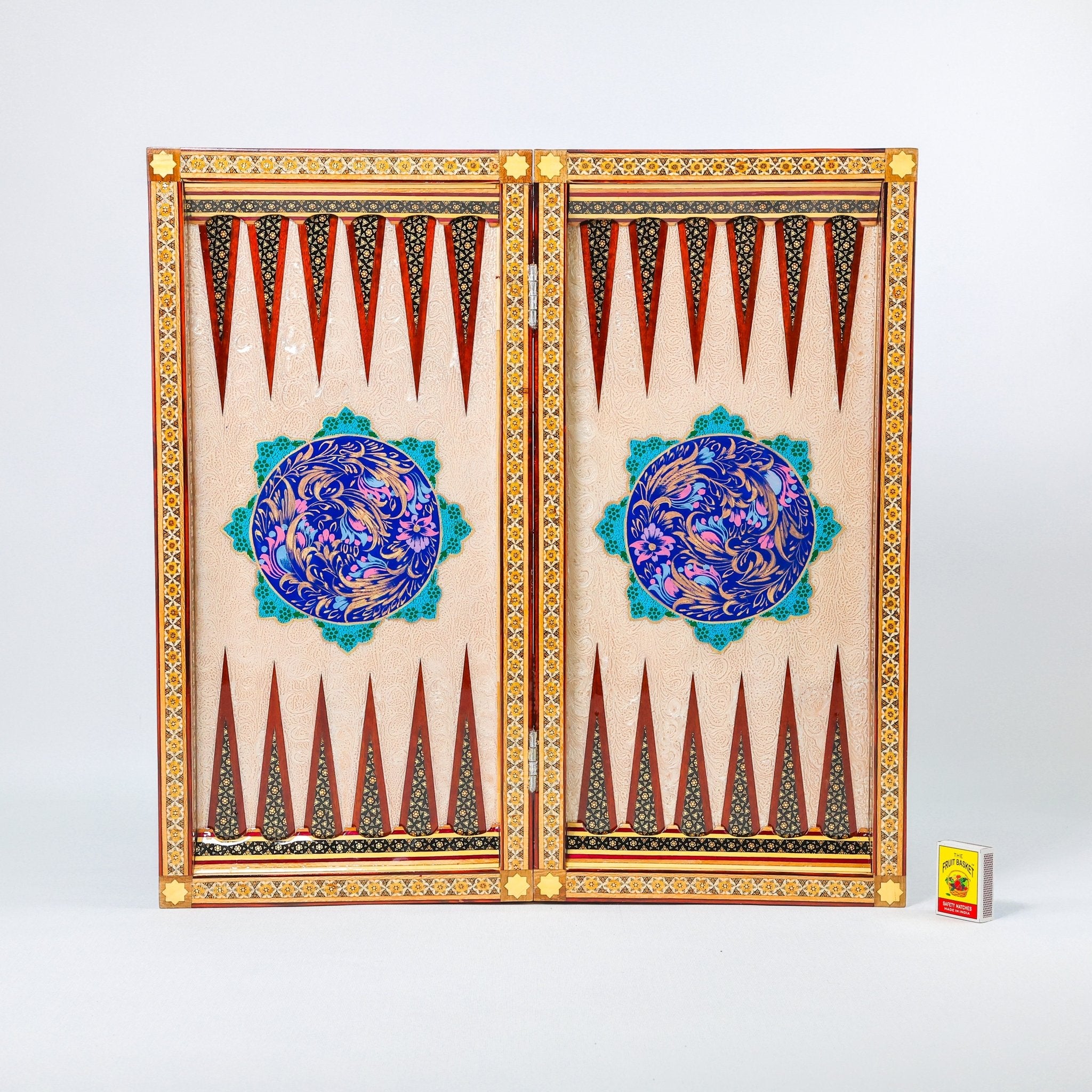 Backgammon & Chess Board - Size 50 - Premium Round Edge - Mother - of - Pearl with Tazhib Lid - 11 - Meraas Gallery