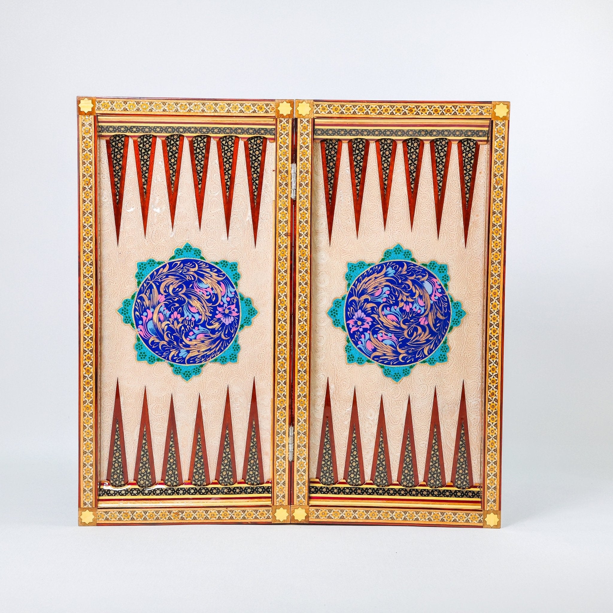 Backgammon & Chess Board - Size 50 - Premium Round Edge - Mother - of - Pearl with Tazhib Lid - 11 - Meraas Gallery