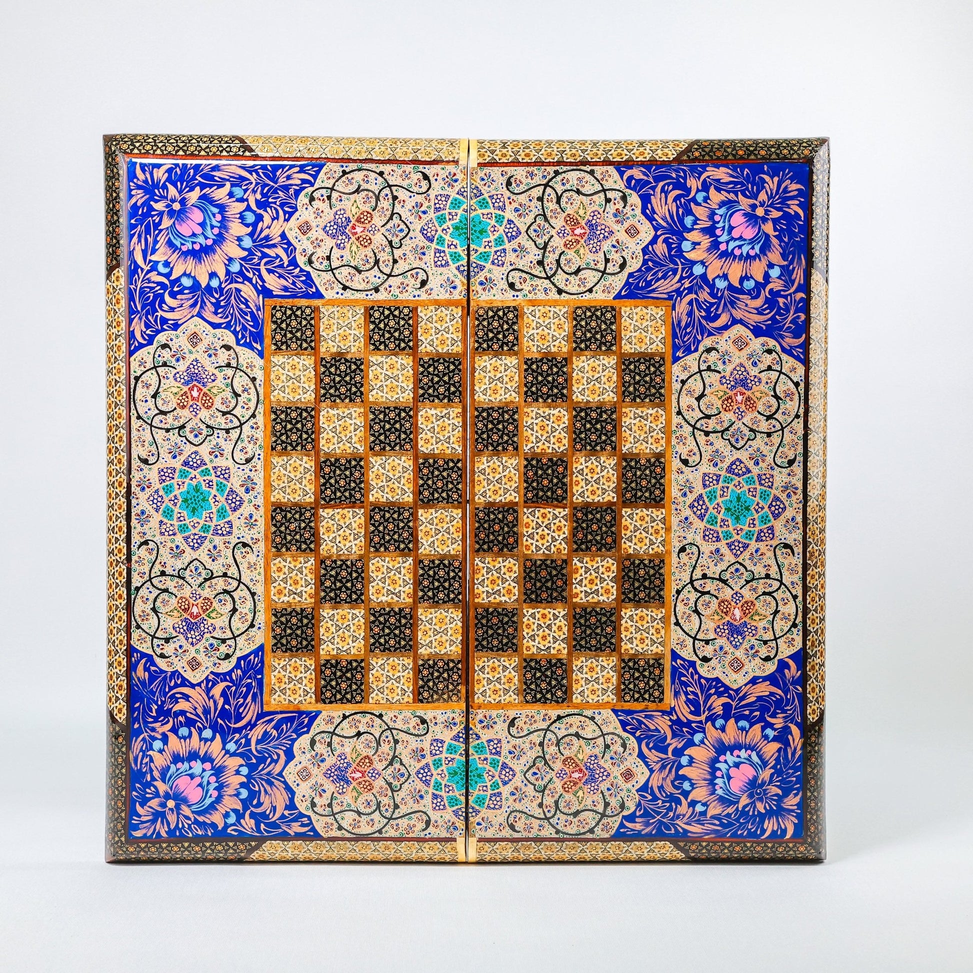 Backgammon & Chess Board - Size 50 - Premium Round Edge - Mother - of - Pearl with Tazhib Lid - 11 - Meraas Gallery